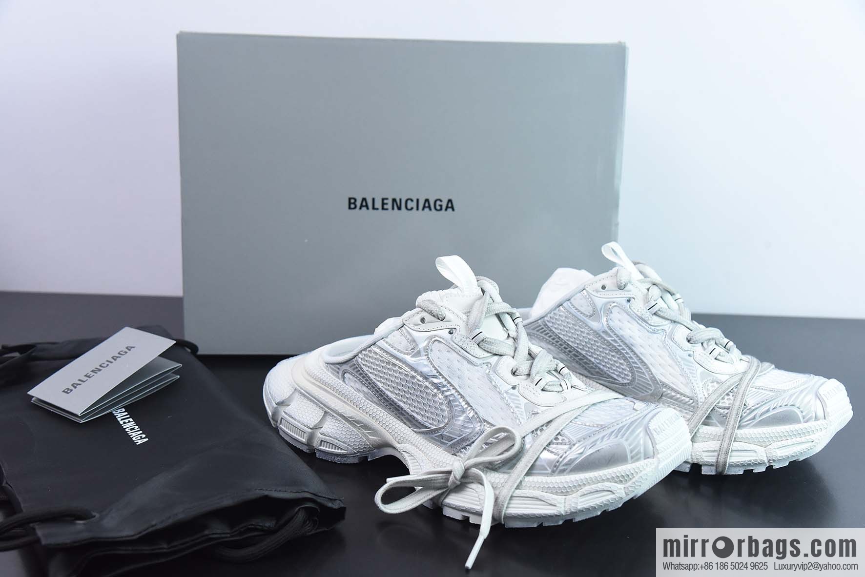 Balenciaga/Balenciaga 23 New XXXL 3XL Show, Lace-up, Balenciaga 3XL Silver Half Slippers