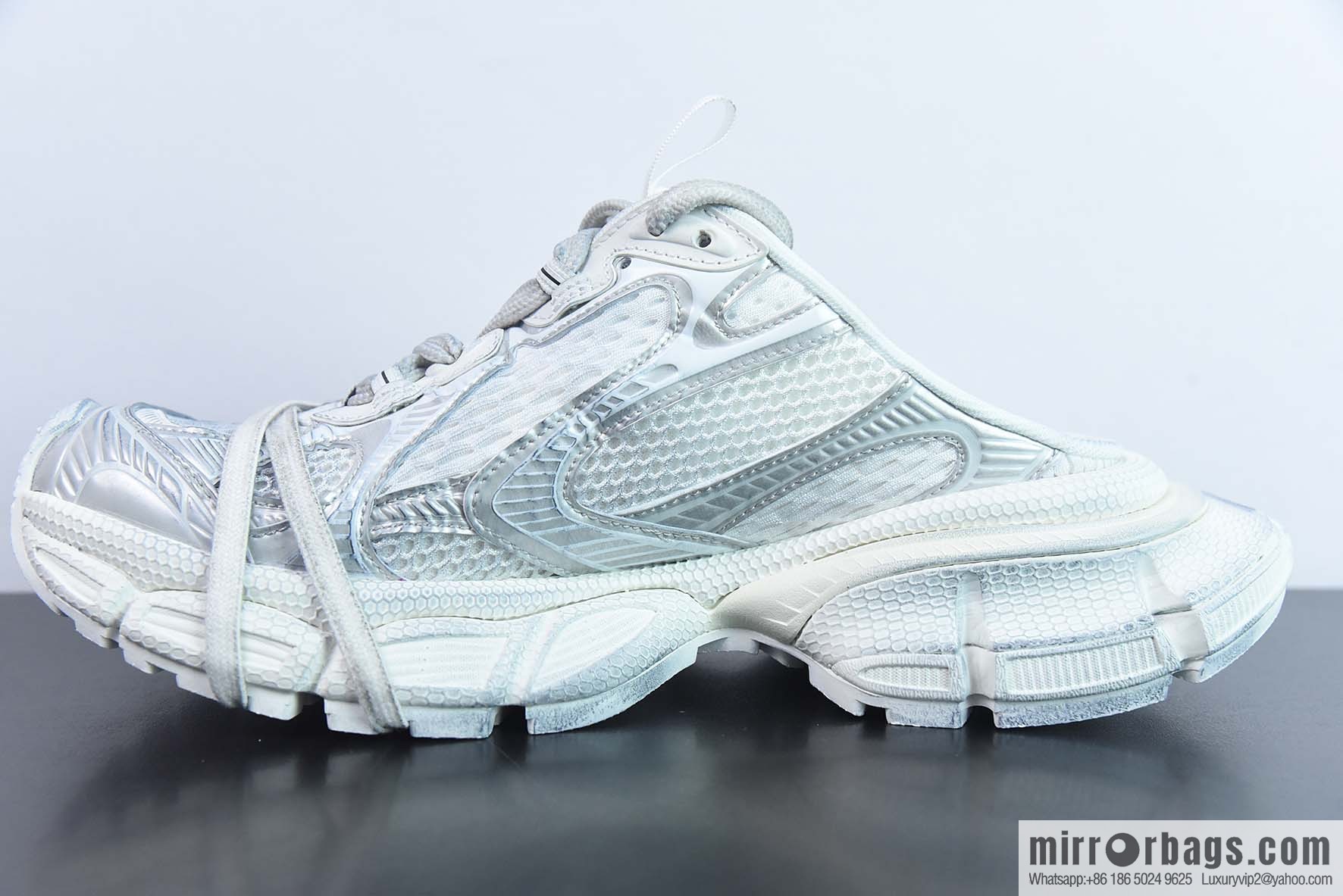 Balenciaga/Balenciaga 23 New XXXL 3XL Show, Lace-up, Balenciaga 3XL Silver Half Slippers