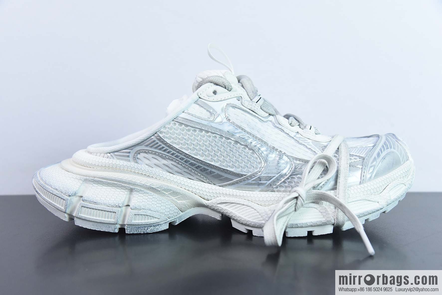 Balenciaga/Balenciaga 23 New XXXL 3XL Show, Lace-up, Balenciaga 3XL Silver Half Slippers