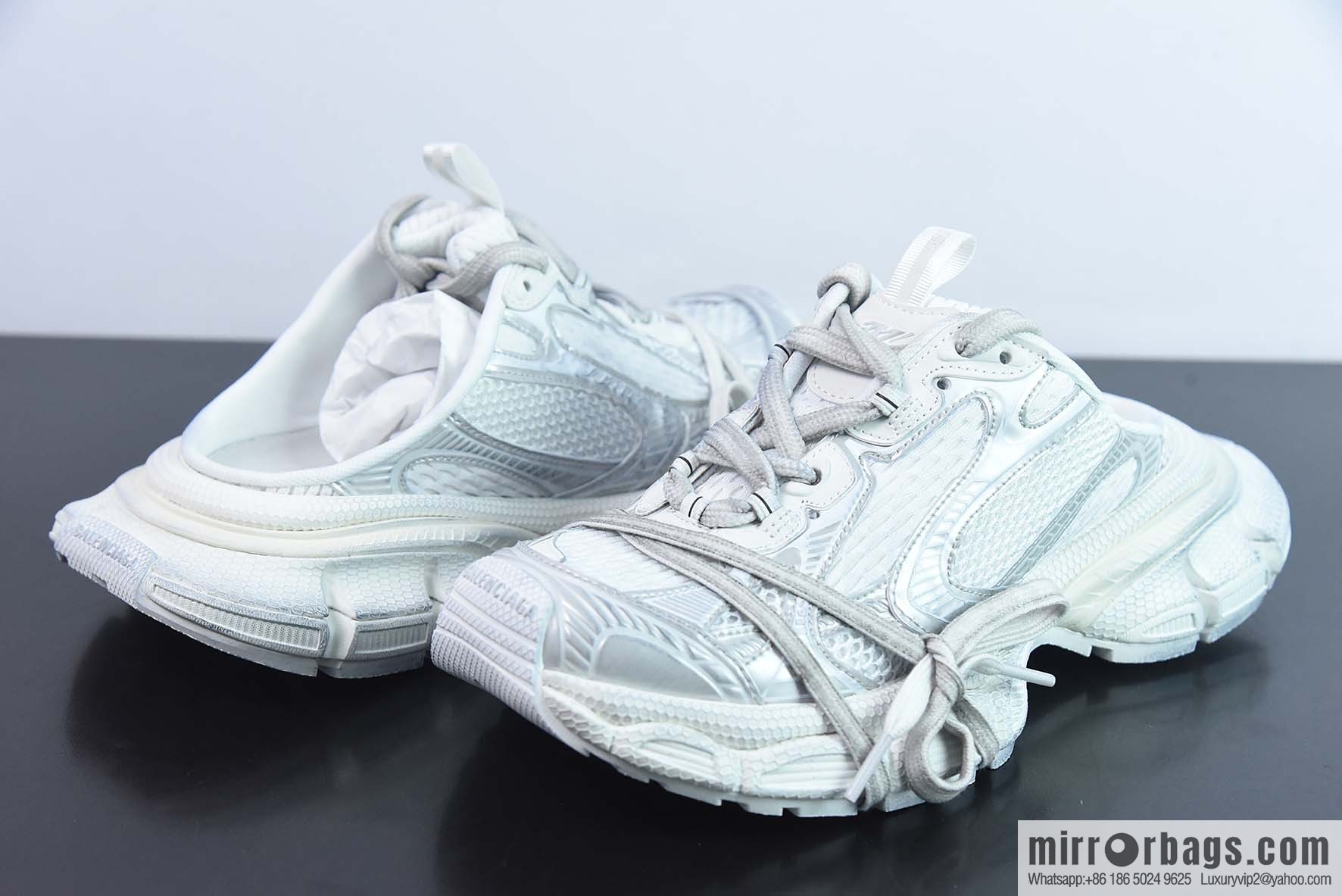 Balenciaga/Balenciaga 23 New XXXL 3XL Show, Lace-up, Balenciaga 3XL Silver Half Slippers