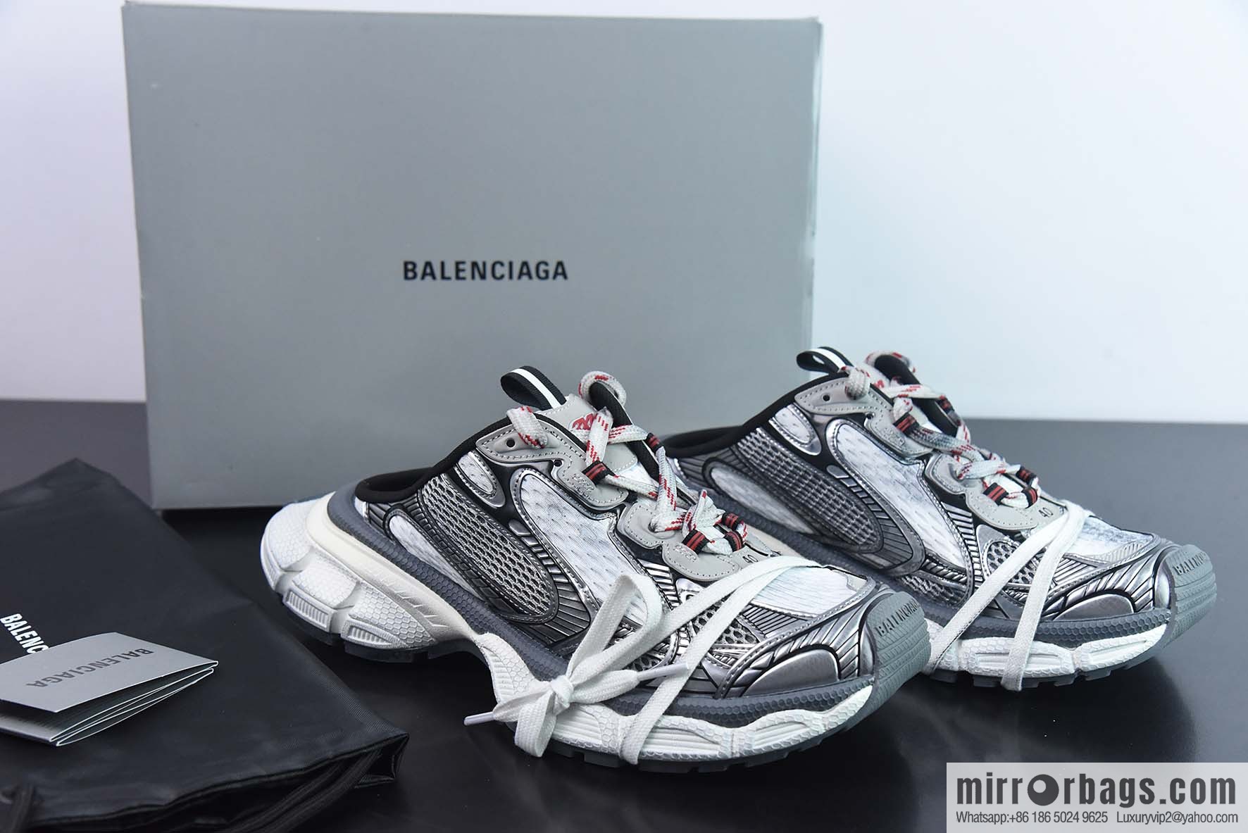 Balenciaga/Balenciaga 23 New XXXL 3XL Show, Lace-up, Balenciaga 3XL Silver Half Slippers
