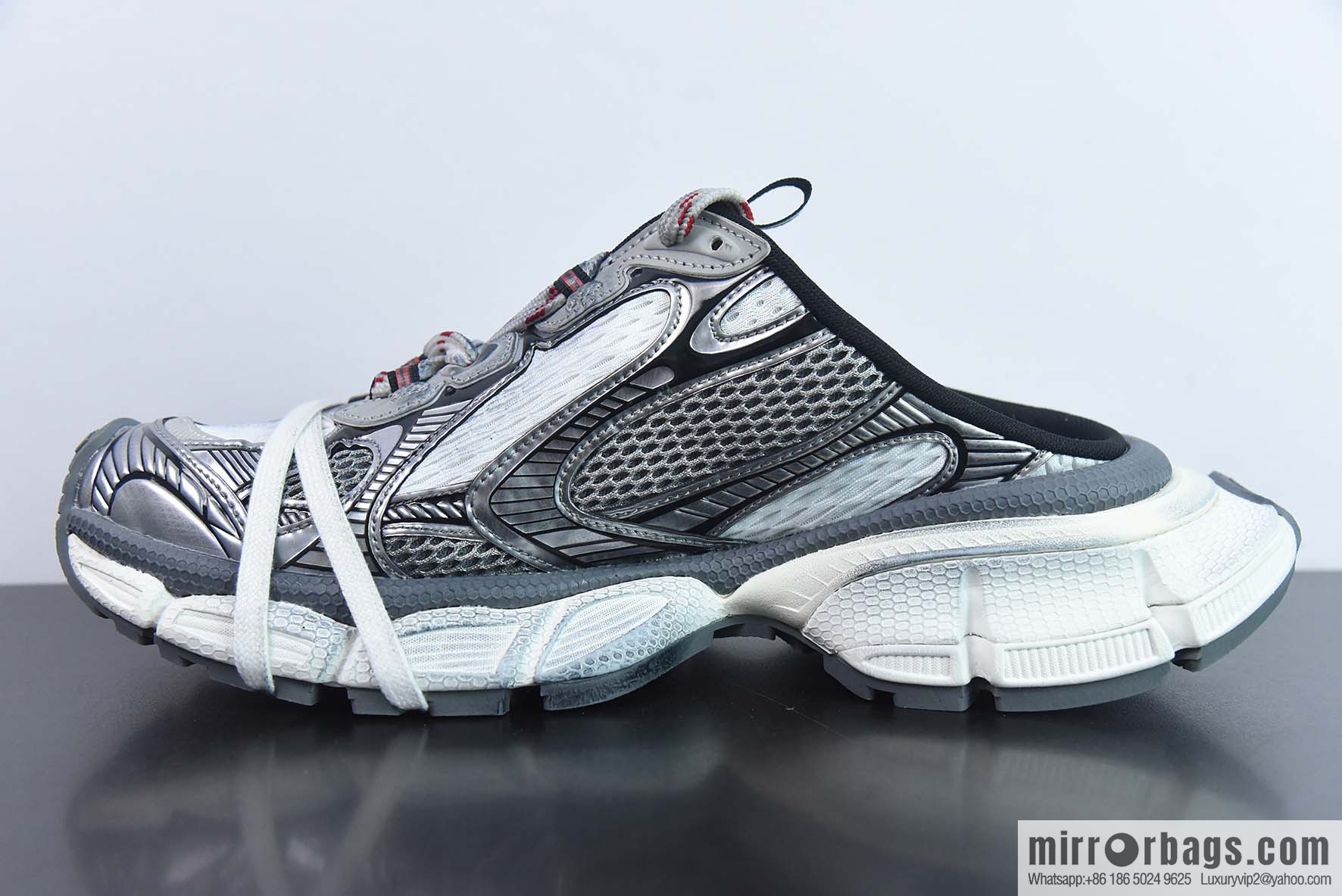 Balenciaga/Balenciaga 23 New XXXL 3XL Show, Lace-up, Balenciaga 3XL Silver Half Slippers