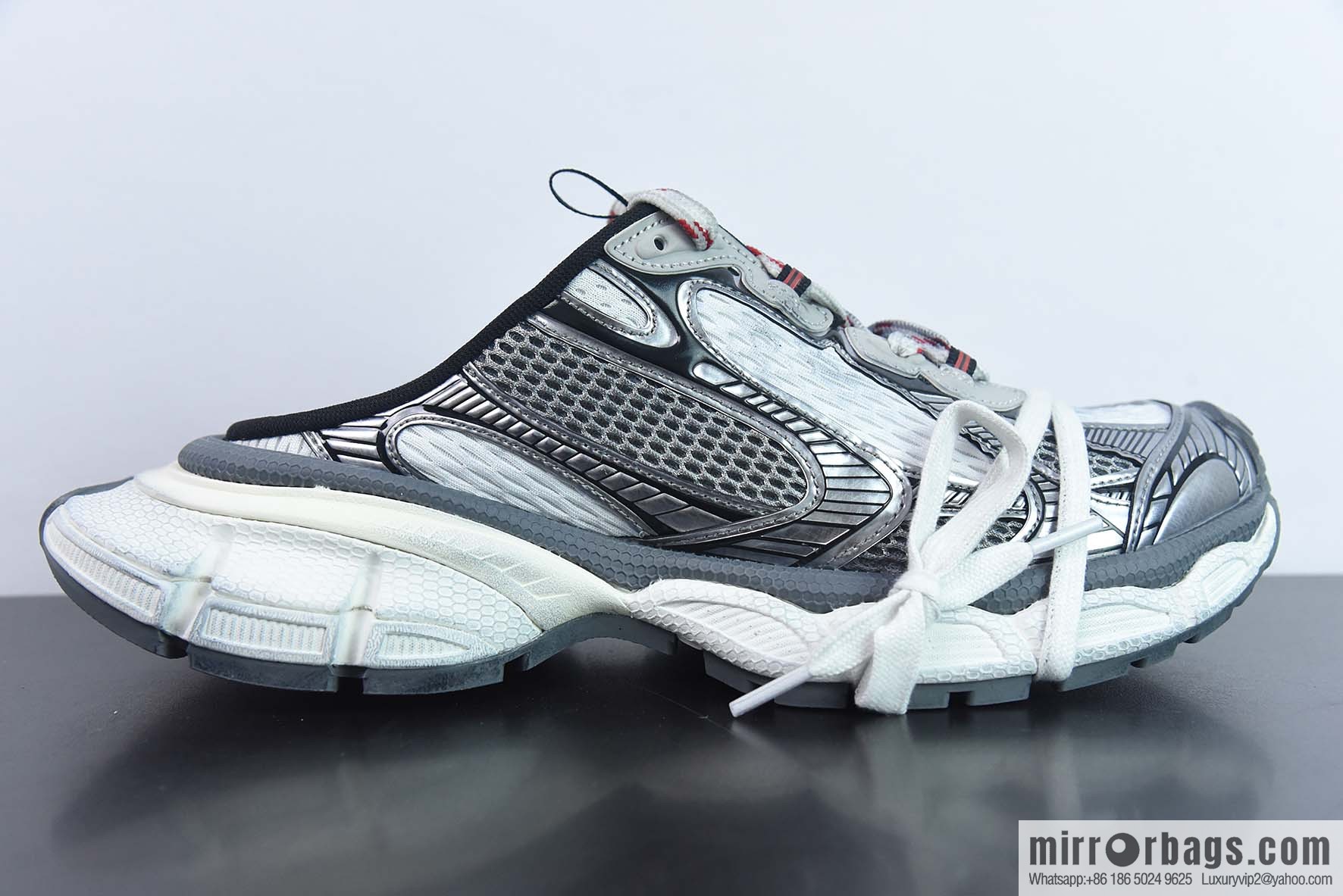 Balenciaga/Balenciaga 23 New XXXL 3XL Show, Lace-up, Balenciaga 3XL Silver Half Slippers