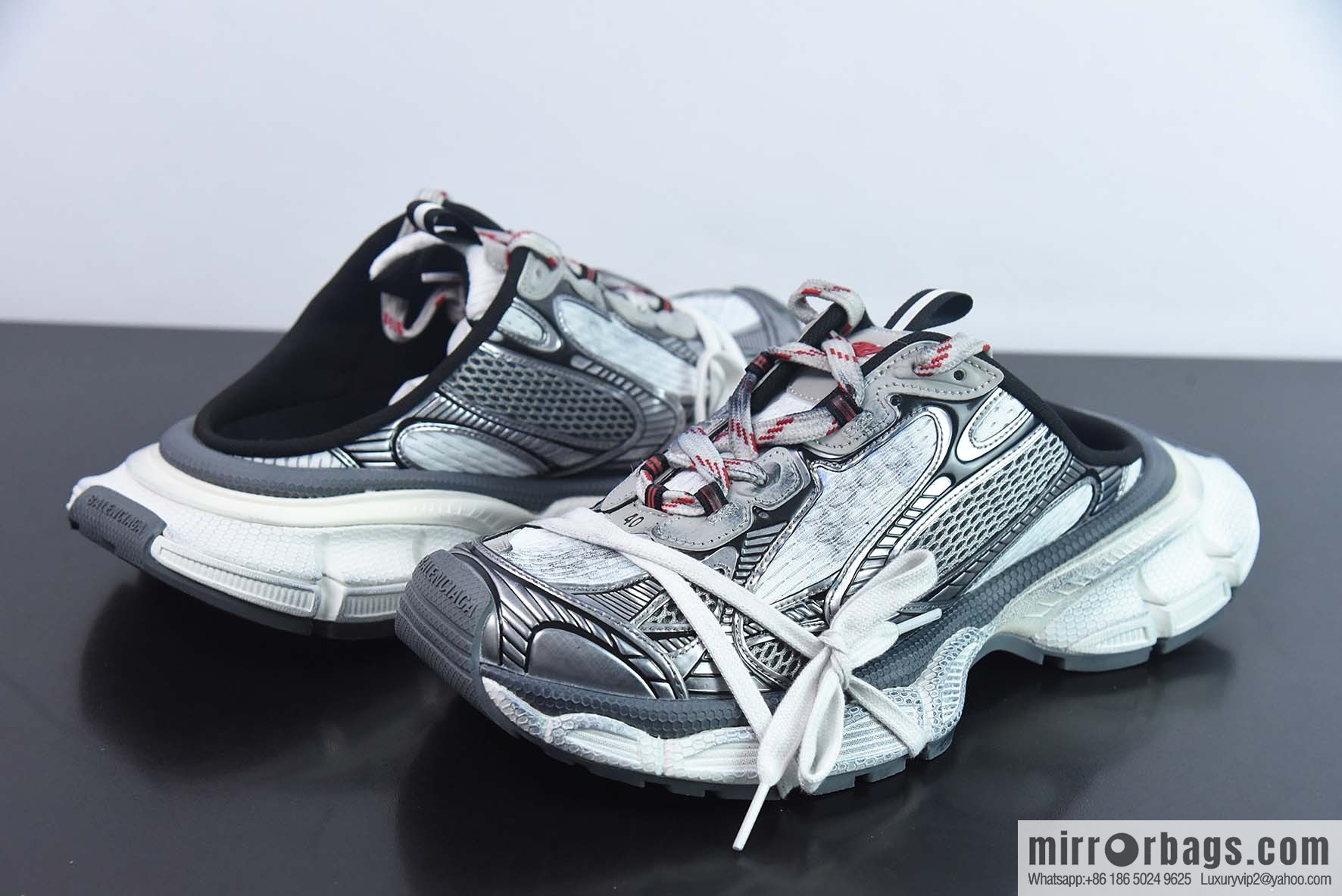 Balenciaga/Balenciaga 23 New XXXL 3XL Show, Lace-up, Balenciaga 3XL Silver Half Slippers