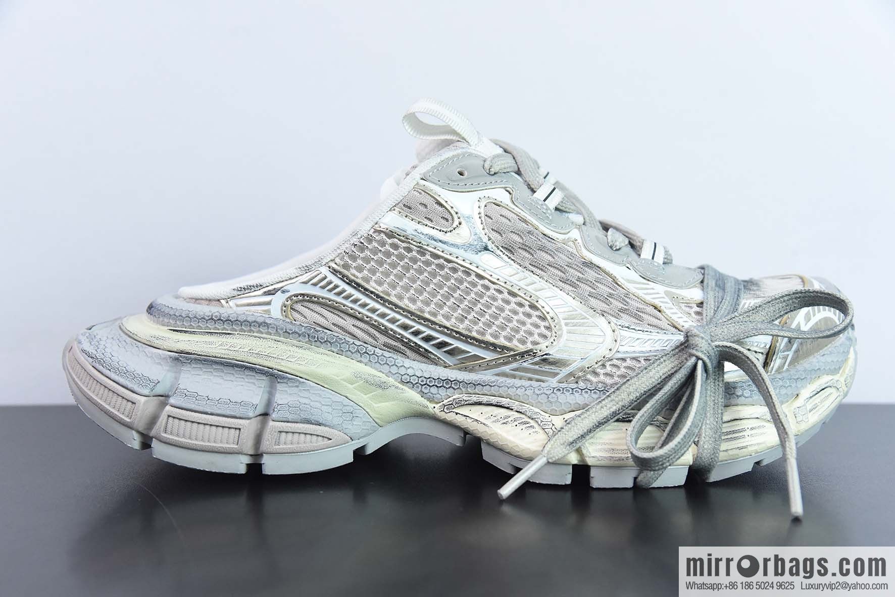 Balenciaga/Balenciaga 23 New XXXL 3XL Show, Lace-up, Balenciaga 3XL Silver Half Slippers