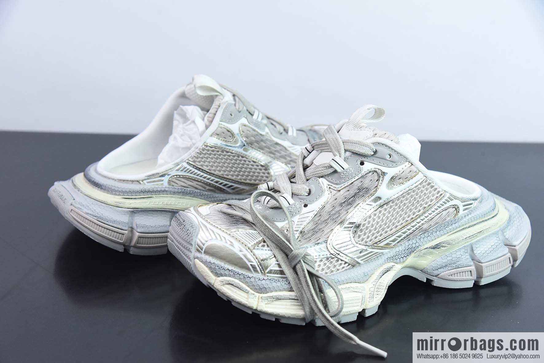 Balenciaga/Balenciaga 23 New XXXL 3XL Show, Lace-up, Balenciaga 3XL Silver Half Slippers