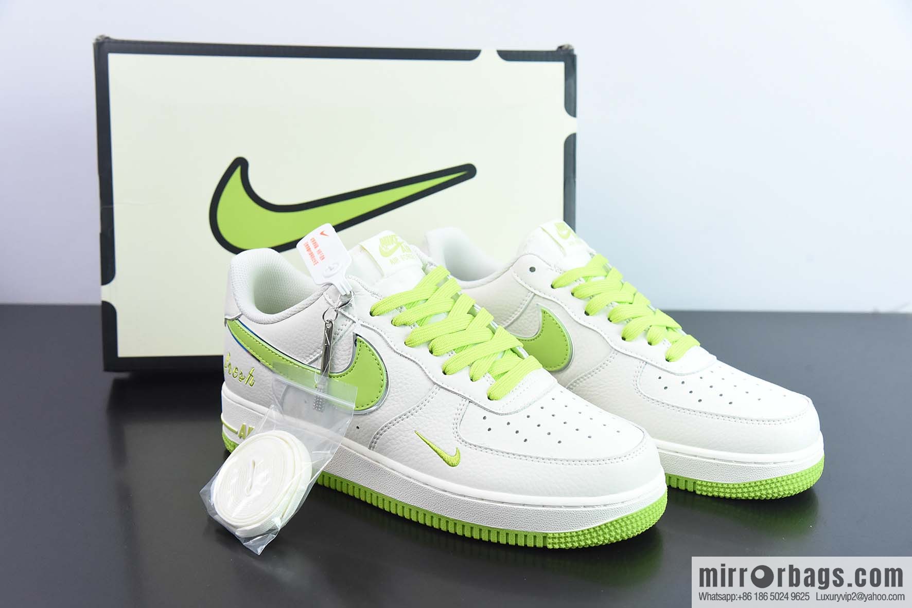 Nike Air Force 1 AF1 Air Force One/Low Top, White Green, Fruit Green, Silver Edge, Item Number: BM1996-088