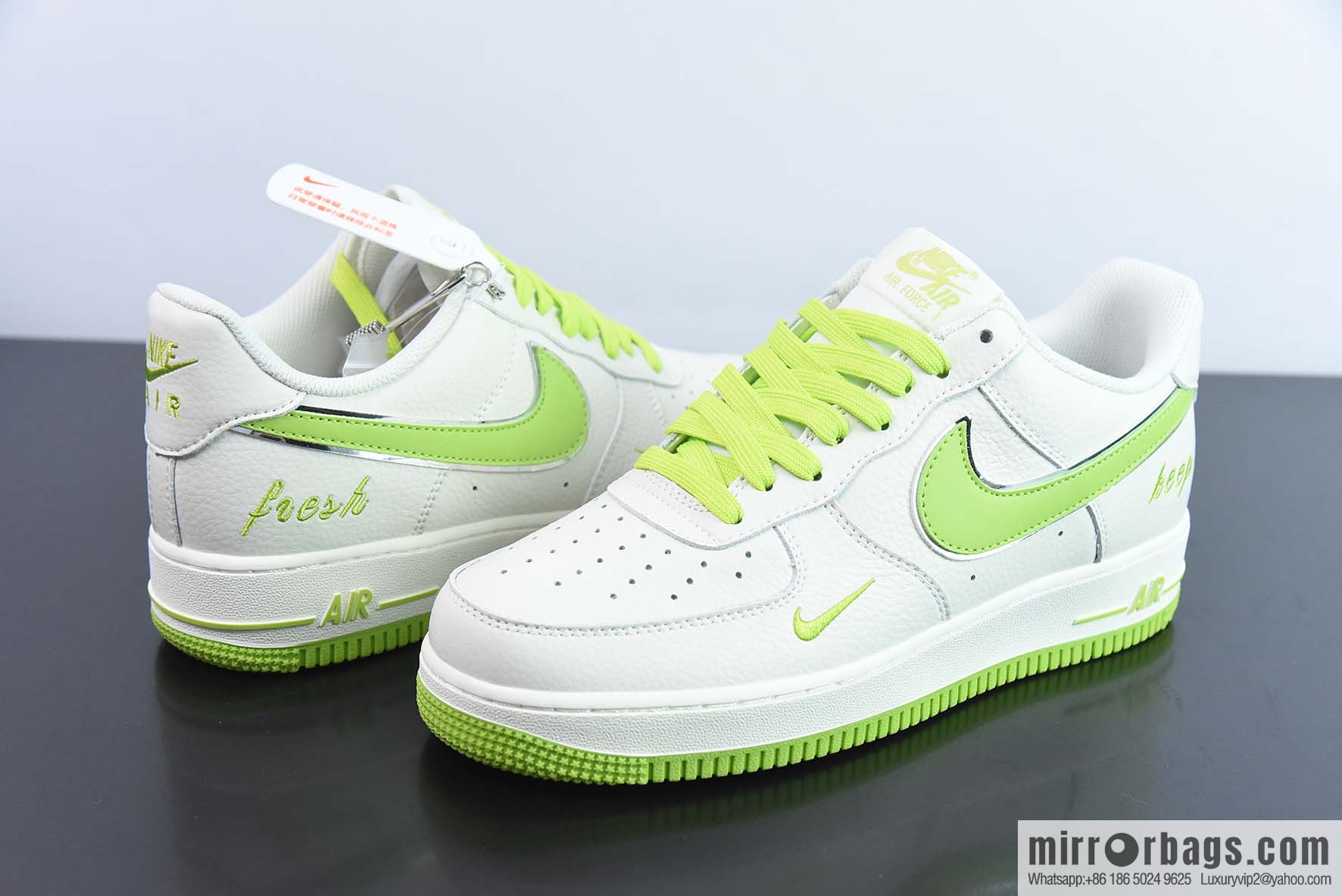 Nike Air Force 1 AF1 Air Force One/Low Top, White Green, Fruit Green, Silver Edge, Item Number: BM1996-088
