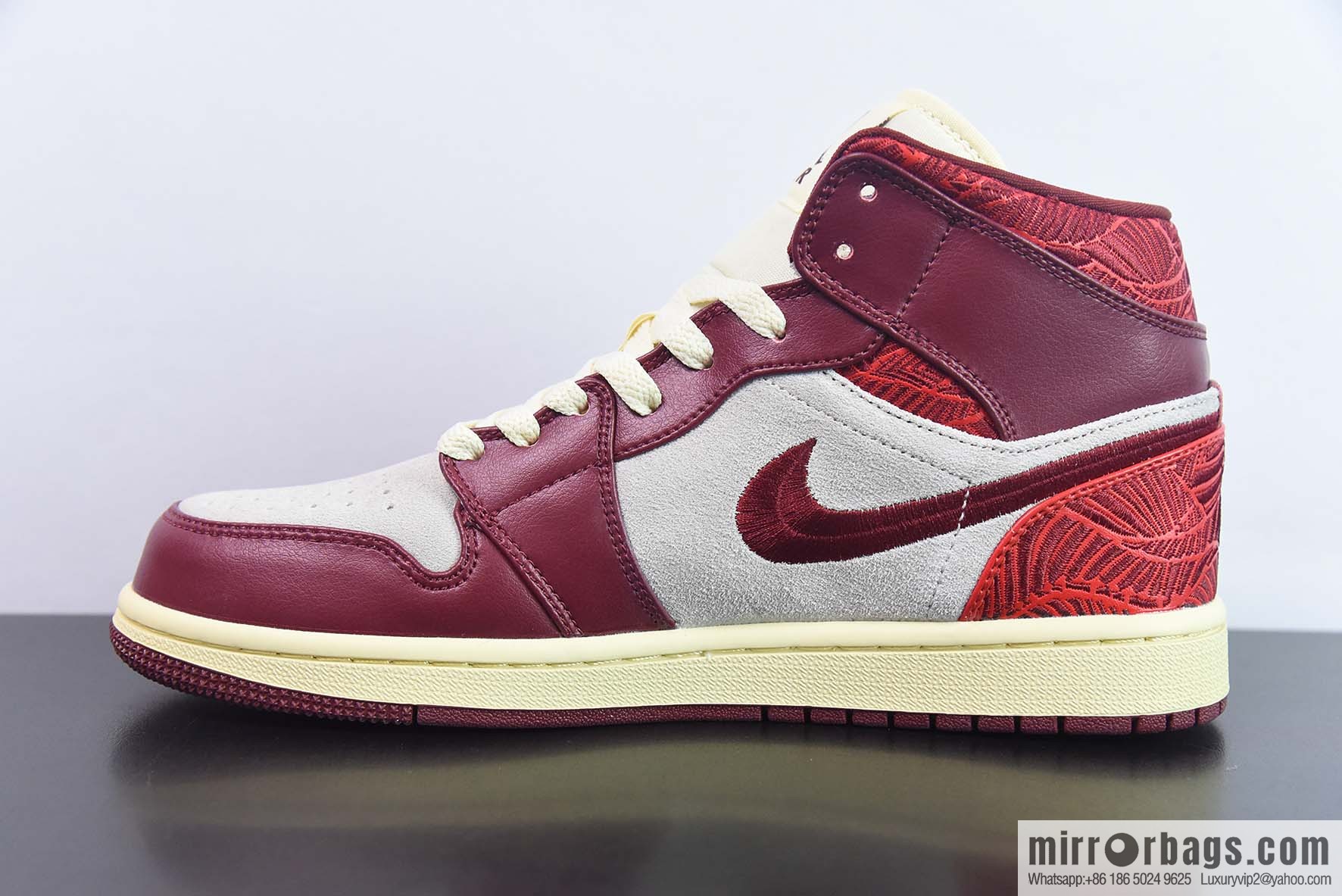 Air Jordan AJ1 Mid help embroidery red floral item number: DZ2820-601