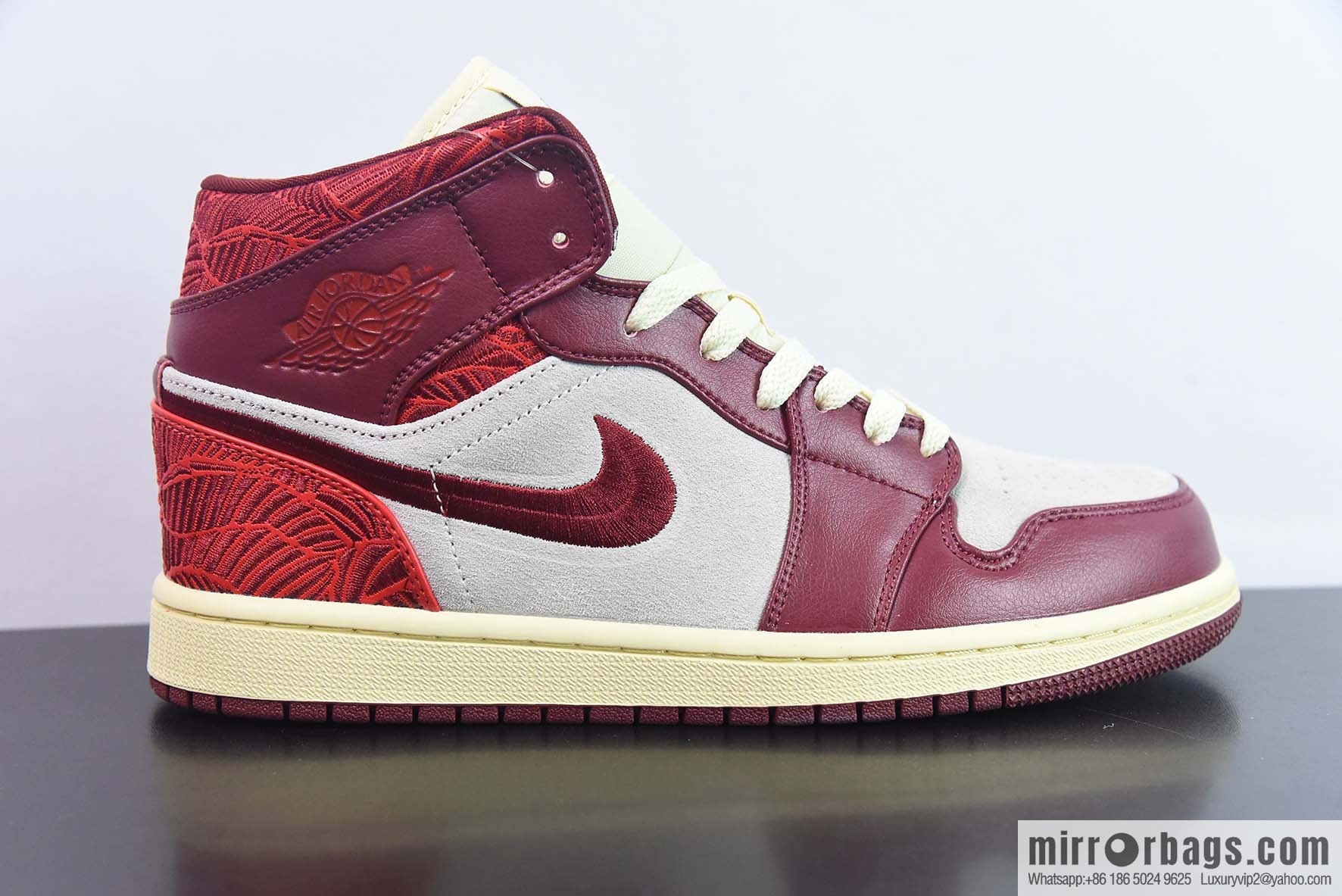 Air Jordan AJ1 Mid help embroidery red floral item number: DZ2820-601