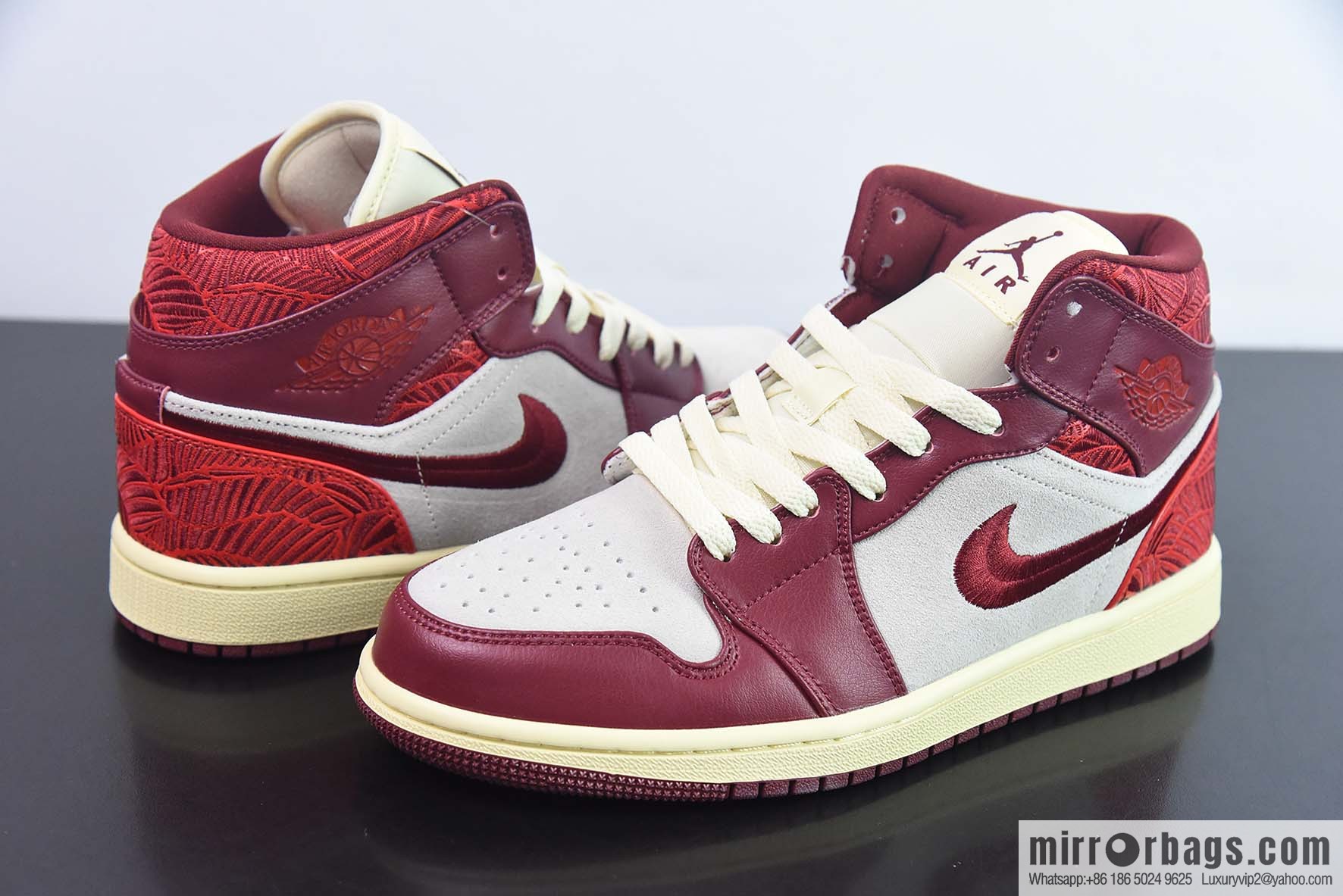 Air Jordan AJ1 Mid help embroidery red floral item number: DZ2820-601