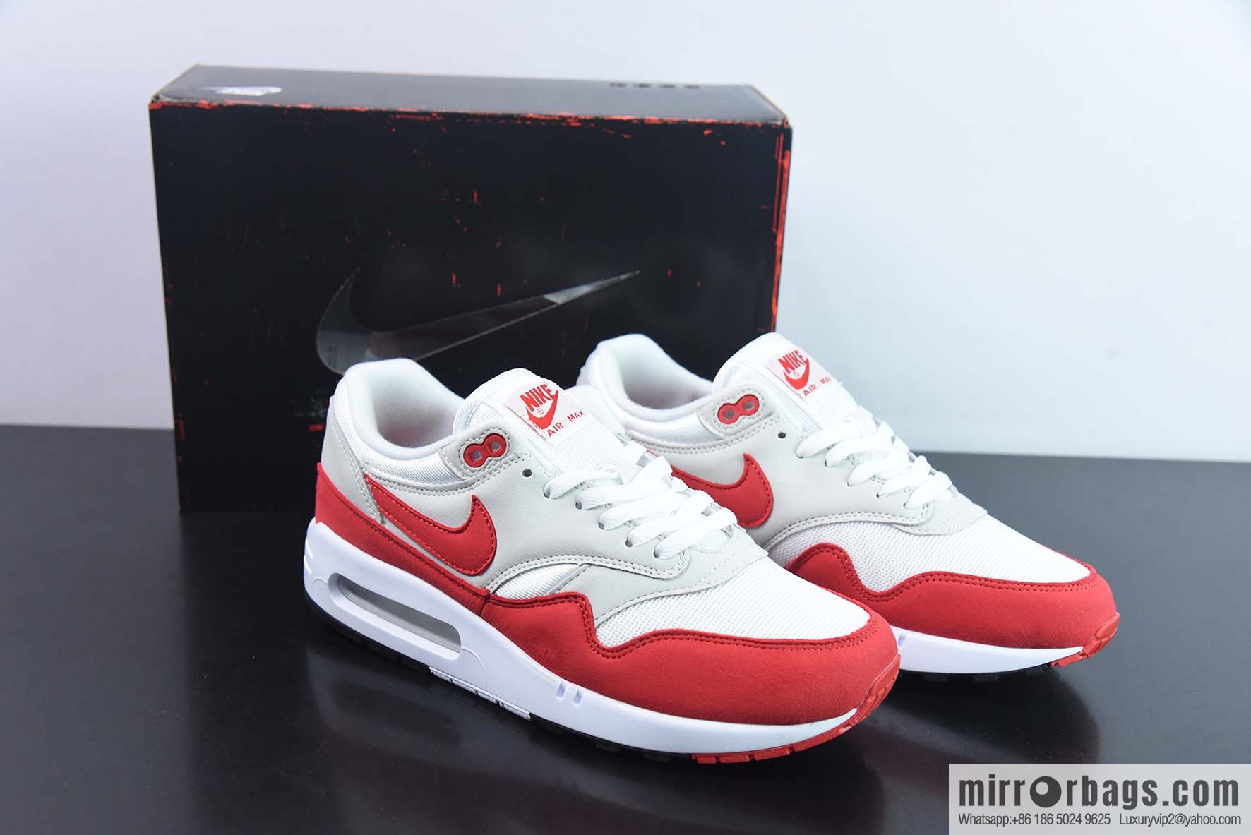 Nike Air Max 1 2022 replica Vintage casual running shoes, white and red, item number: DQ3989 100