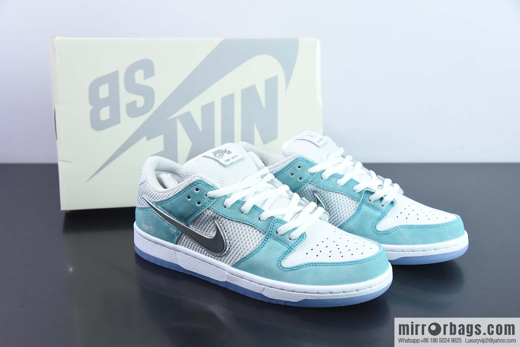 April Skateboards x Nike SB Dunk Low Frozen Rose Sneakers Ice Blue Part Number: FD2562-400