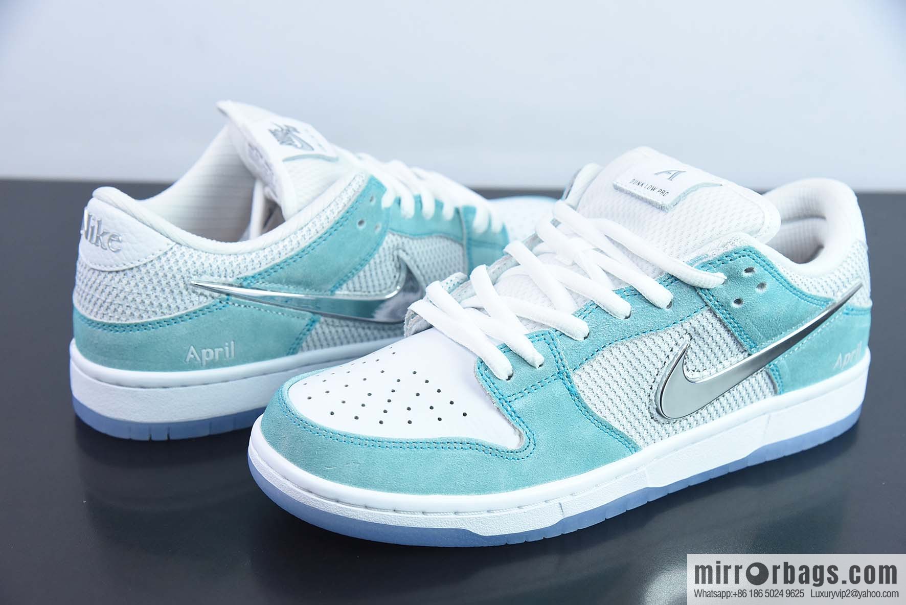 April Skateboards x Nike SB Dunk Low Frozen Rose Sneakers Ice Blue Part Number: FD2562-400