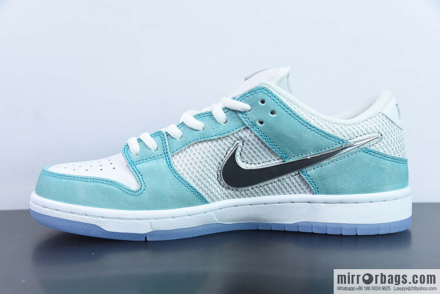 April Skateboards x Nike SB Dunk Low Frozen Rose Sneakers Ice Blue Part Number: FD2562-400