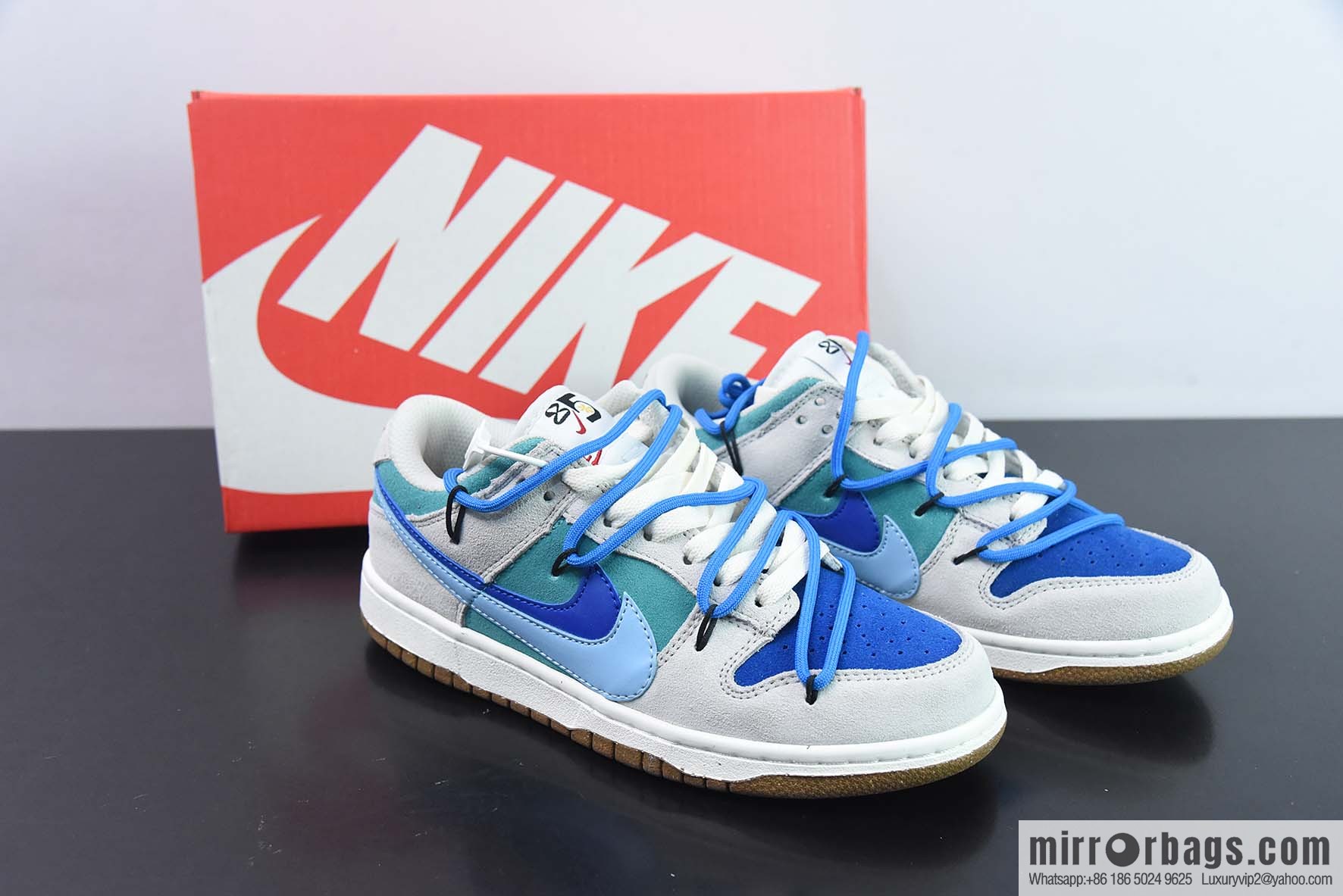 Nike Dunk Low SB low-top skate shoes/gray-blue double-hook strap, customized version, item number: DD9457-100-88