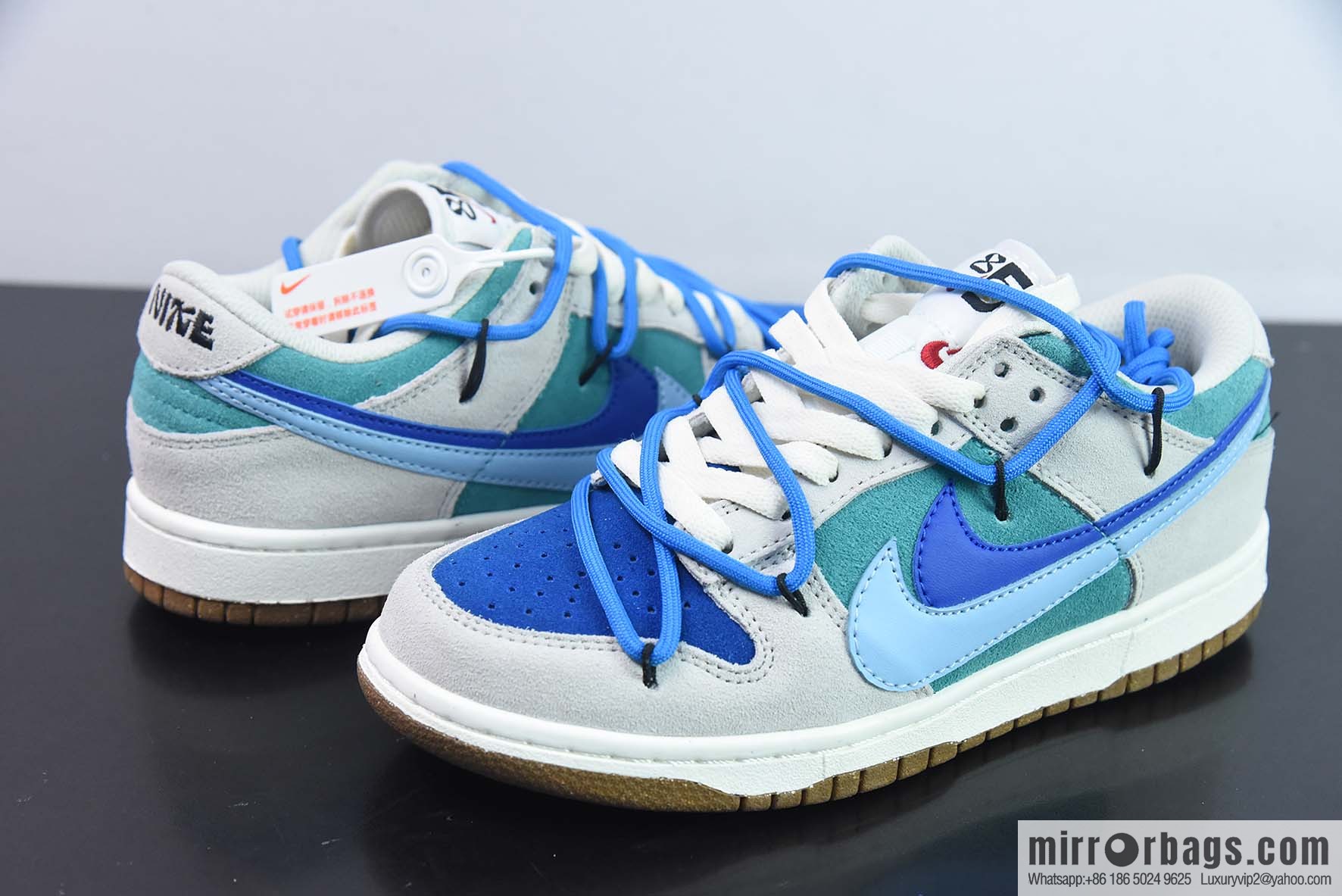 Nike Dunk Low SB low-top skate shoes/gray-blue double-hook strap, customized version, item number: DD9457-100-88