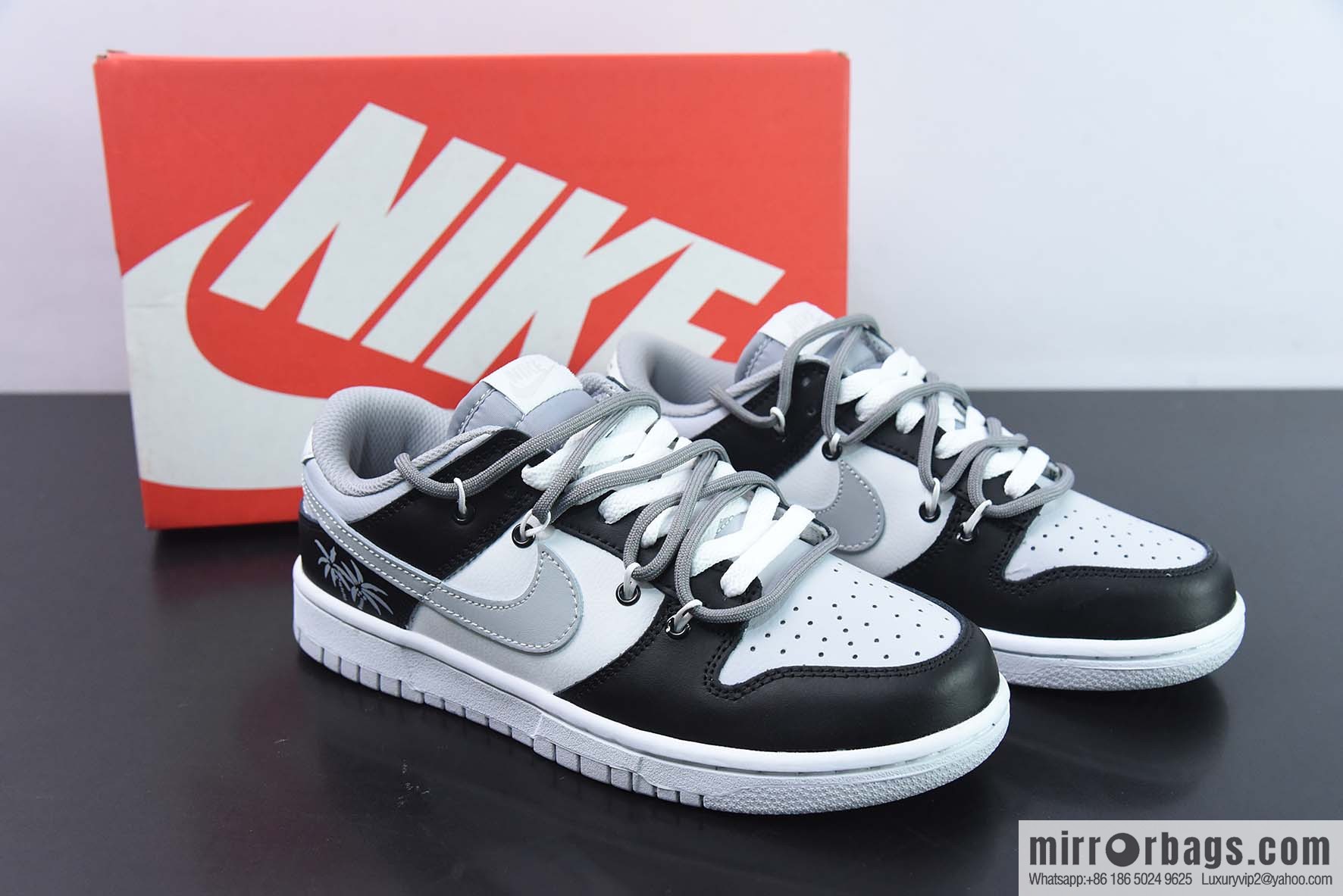 Nike Dunk Low SB low-top skate shoes/white gray black, straps, customized version