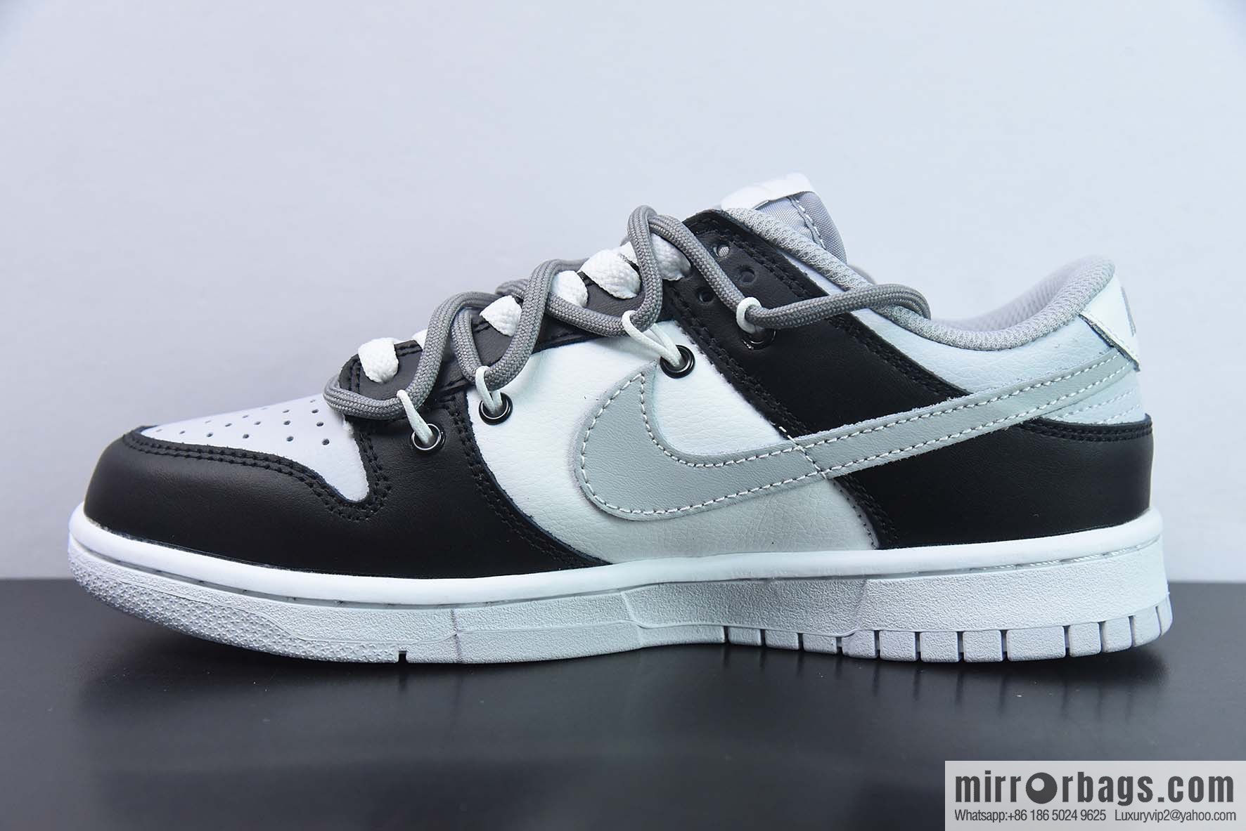 Nike Dunk Low SB low-top skate shoes/white gray black, straps, customized version