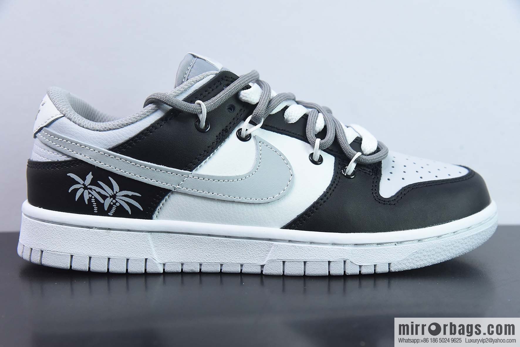 Nike Dunk Low SB low-top skate shoes/white gray black, straps, customized version