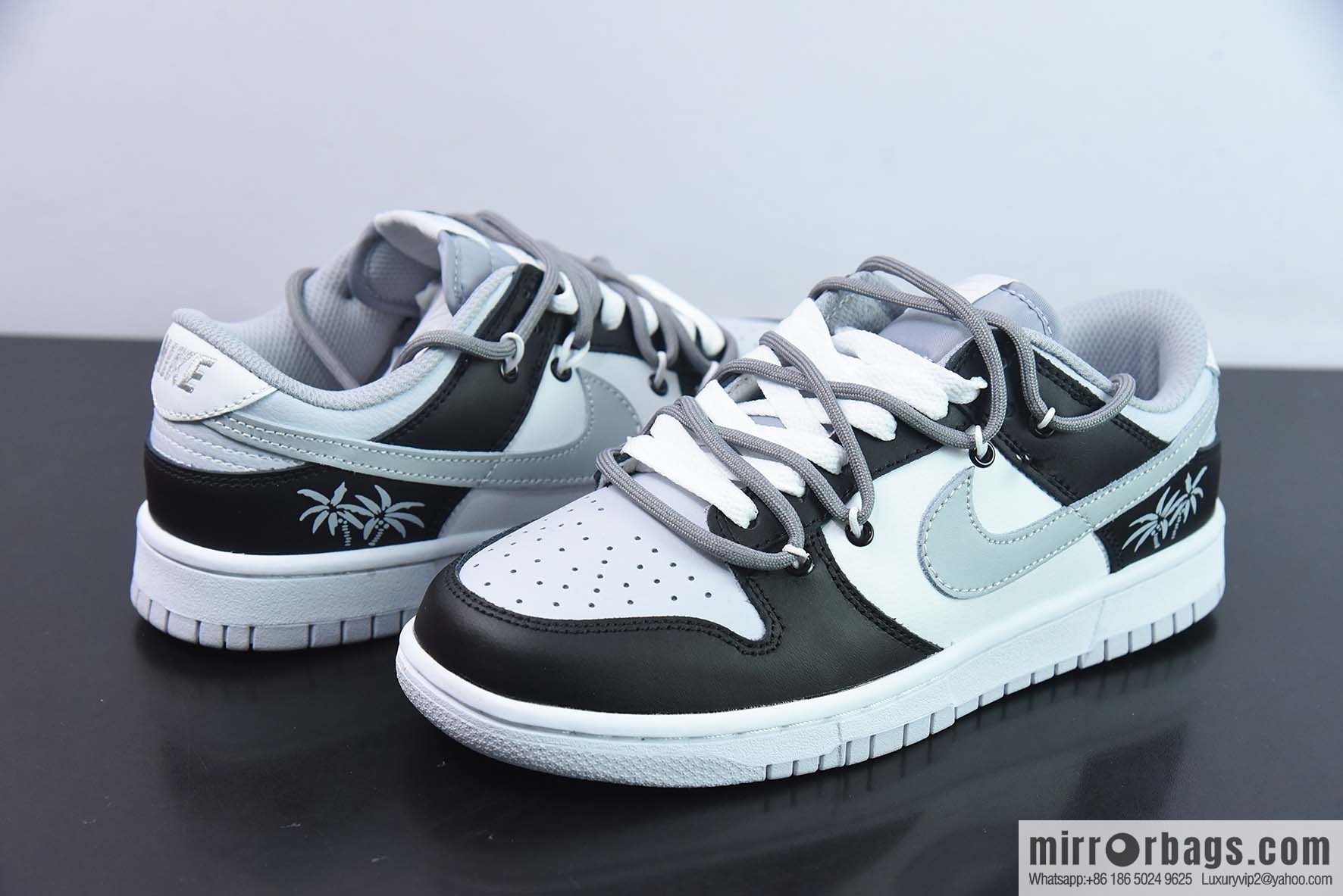 Nike Dunk Low SB low-top skate shoes/white gray black, straps, customized version
