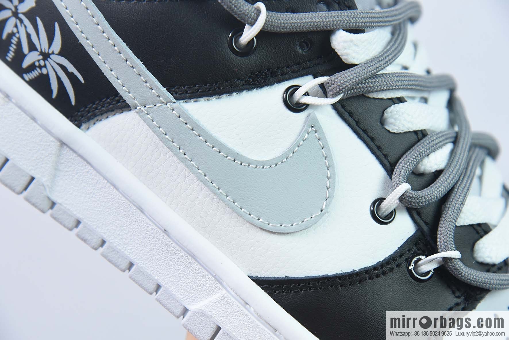 Nike Dunk Low SB low-top skate shoes/white gray black, straps, customized version