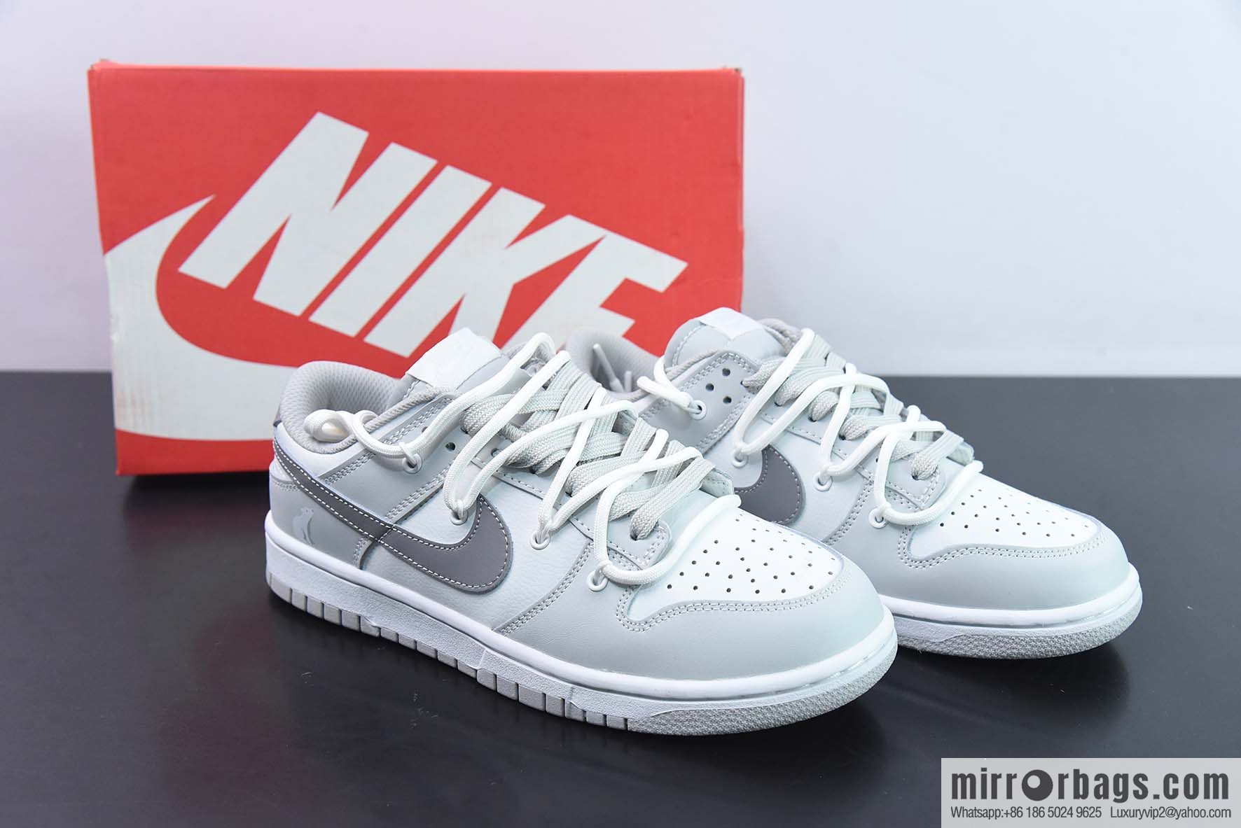 Nike Dunk Low SB low-top skate shoes/white gray, straps, customized version