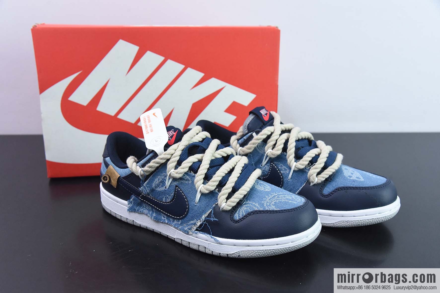 Nike Dunk Low SB low-top skate shoes/denim blue cashew nuts, straps, custom version