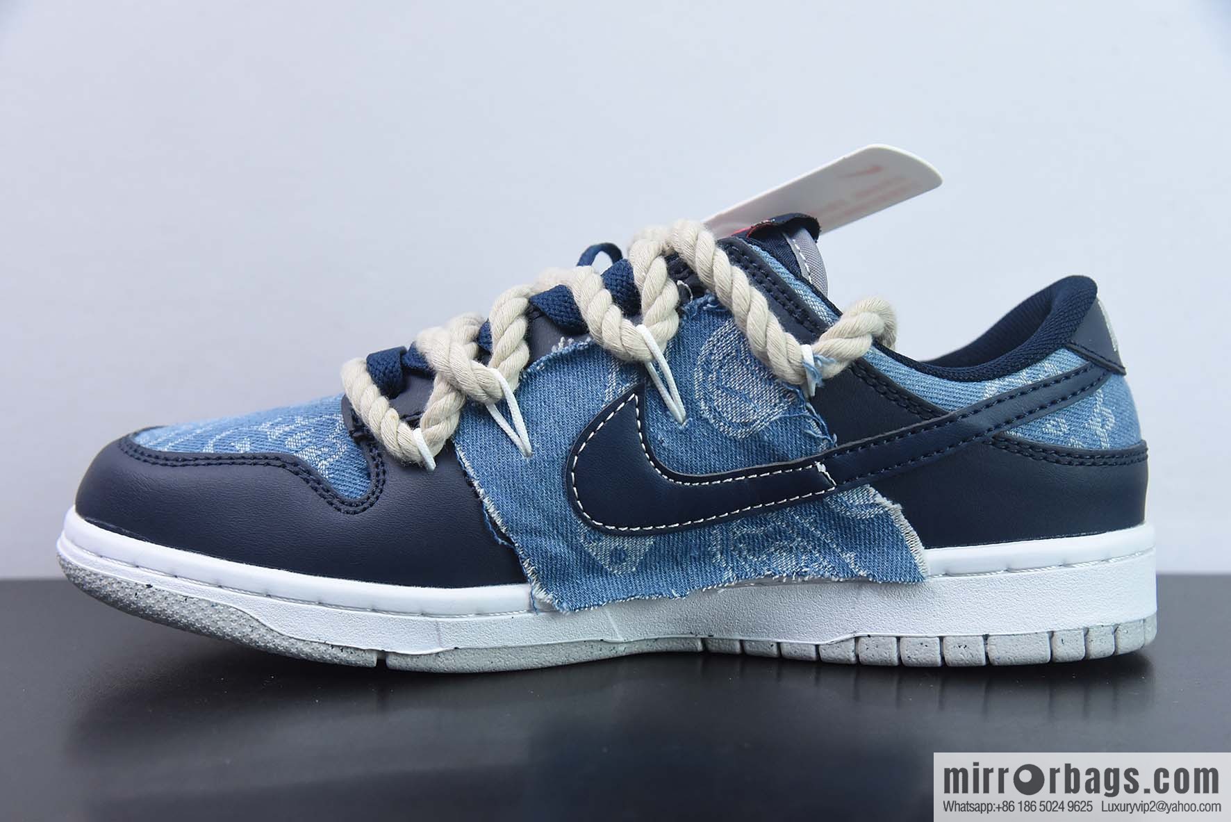 Nike Dunk Low SB low-top skate shoes/denim blue cashew nuts, straps, custom version
