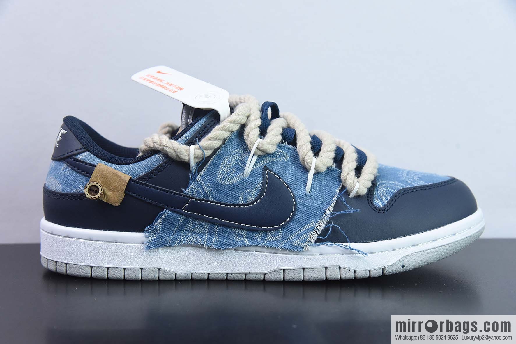 Nike Dunk Low SB low-top skate shoes/denim blue cashew nuts, straps, custom version