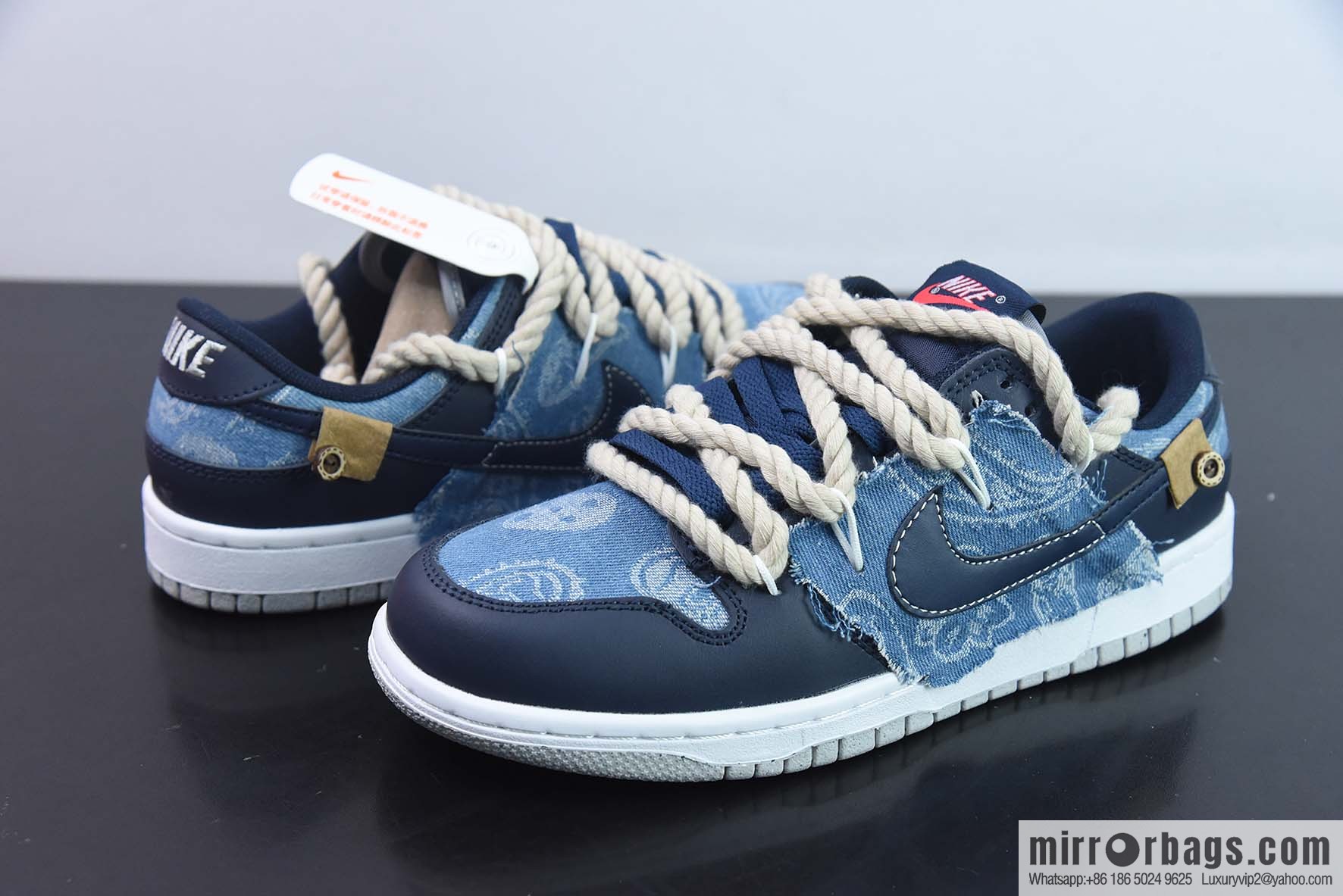 Nike Dunk Low SB low-top skate shoes/denim blue cashew nuts, straps, custom version