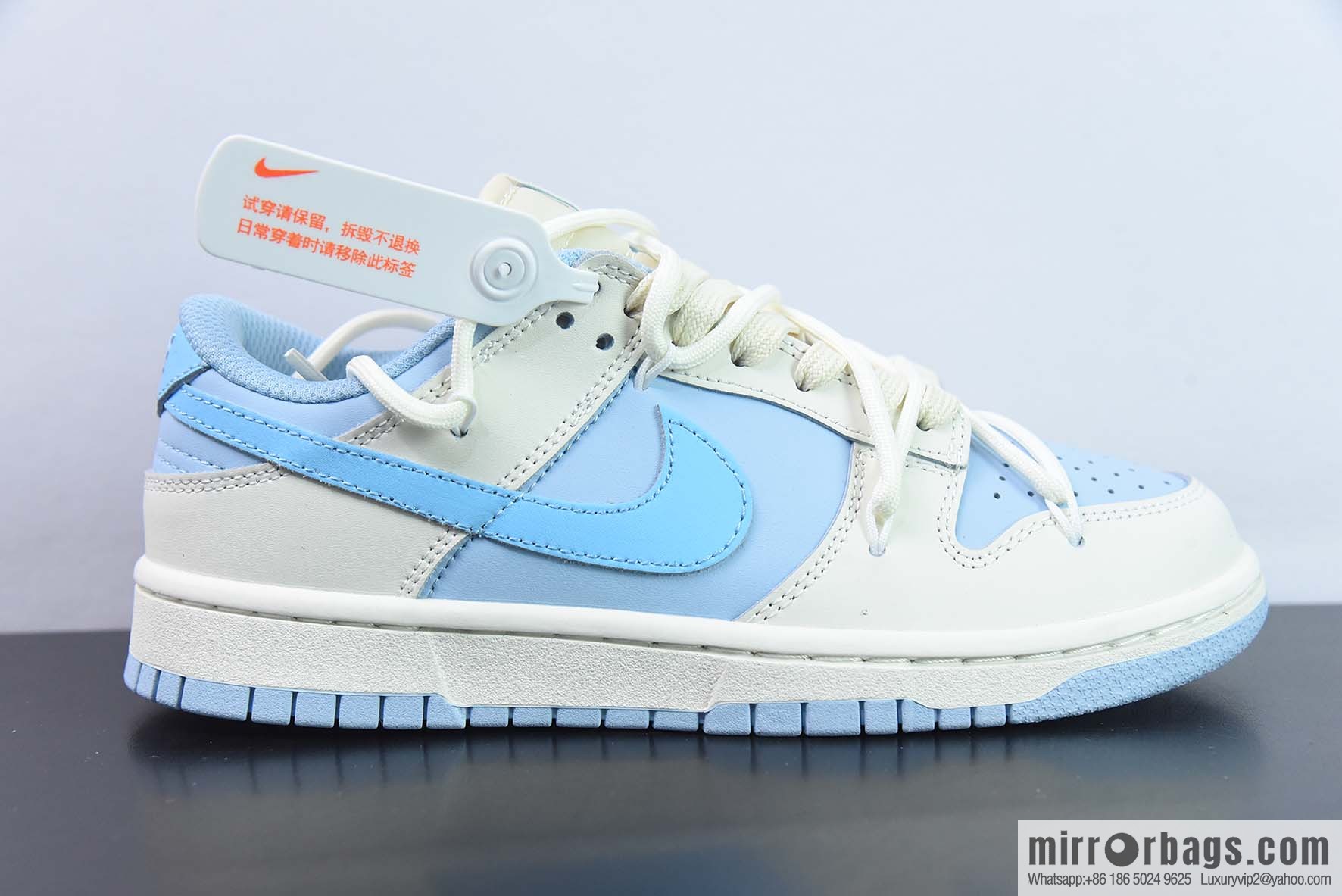 Nike Dunk Low SB low-top skate shoes/milk white and blue, straps, customized version
