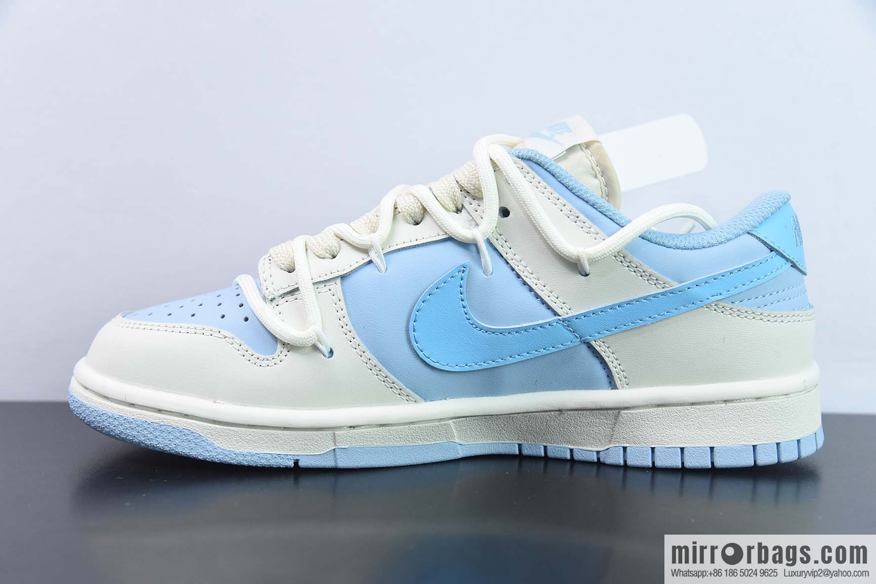 Nike Dunk Low SB low-top skate shoes/milk white and blue, straps, customized version