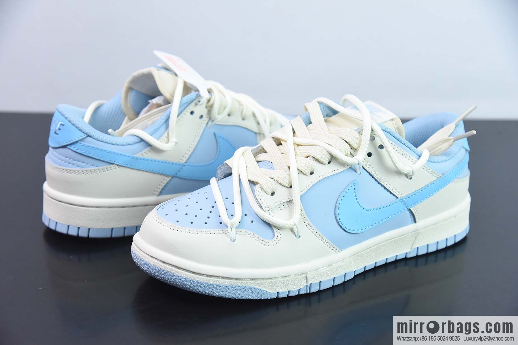 Nike Dunk Low SB low-top skate shoes/milk white and blue, straps, customized version