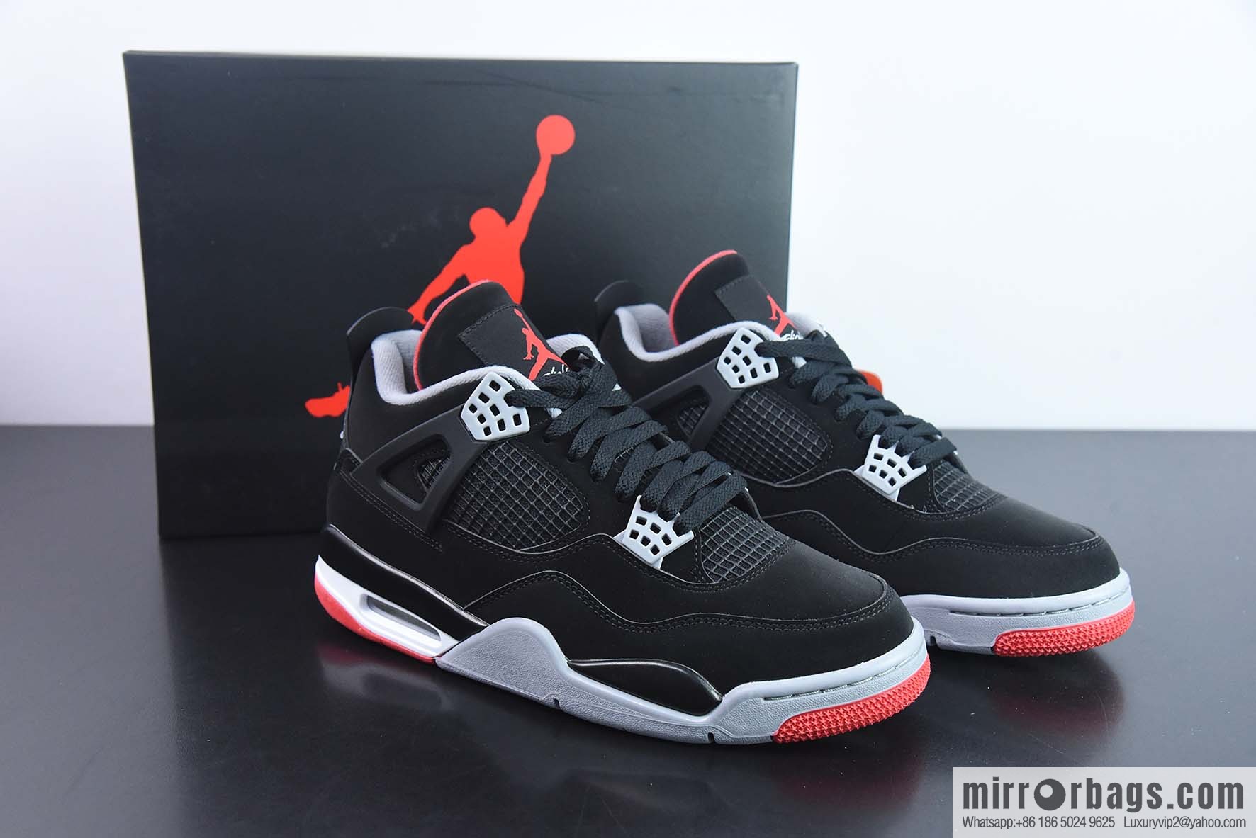 Air Jordan 4 Bred AJ4 black and red bull 19 years old replica sneakers item number: 308497-060