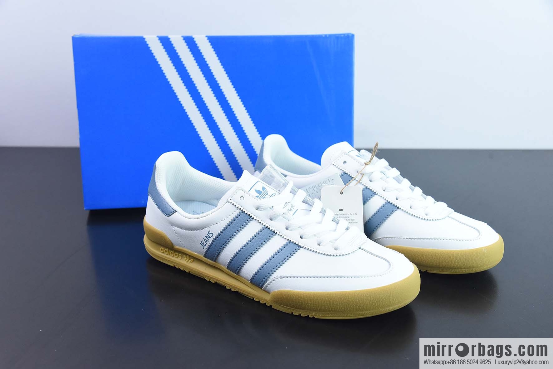 AD Originals Jeans Vintage low-top fashion sneakers, beige and blue, item number F36114.