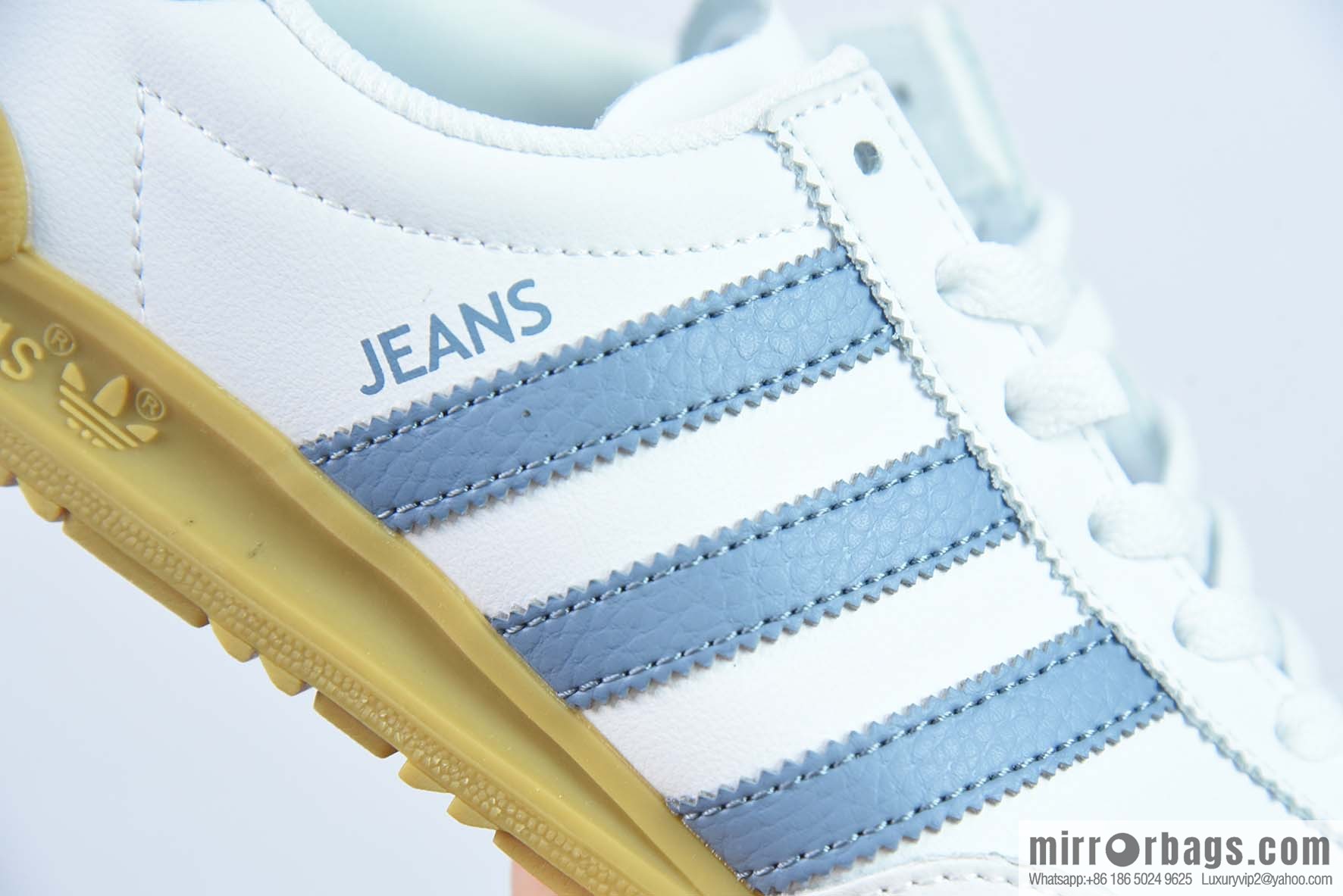 AD Originals Jeans Vintage low-top fashion sneakers, beige and blue, item number F36114.