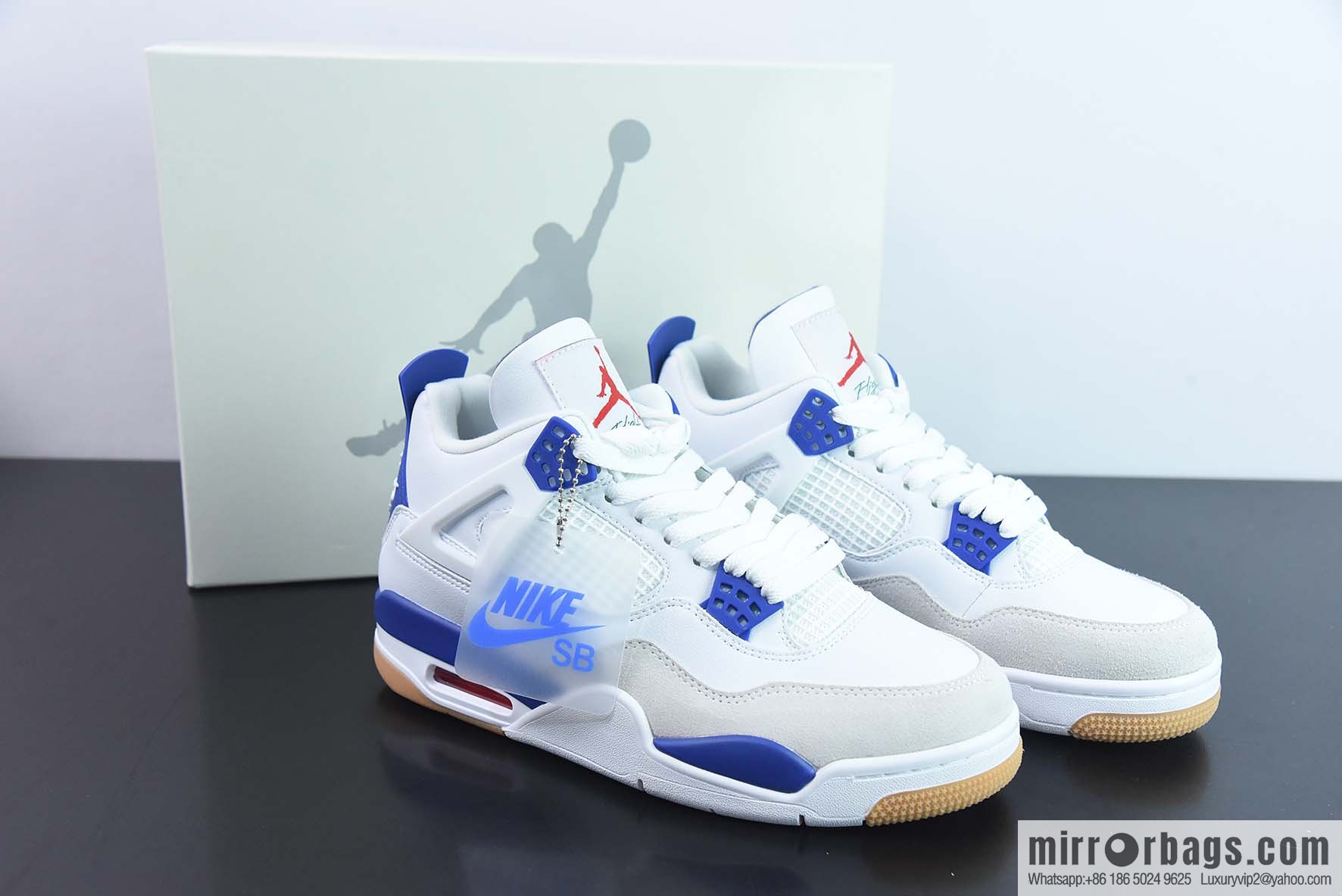 Air Jordan 4 Retro AJ4 white and blue raw rubber sneakers Part Number: DR5415 105