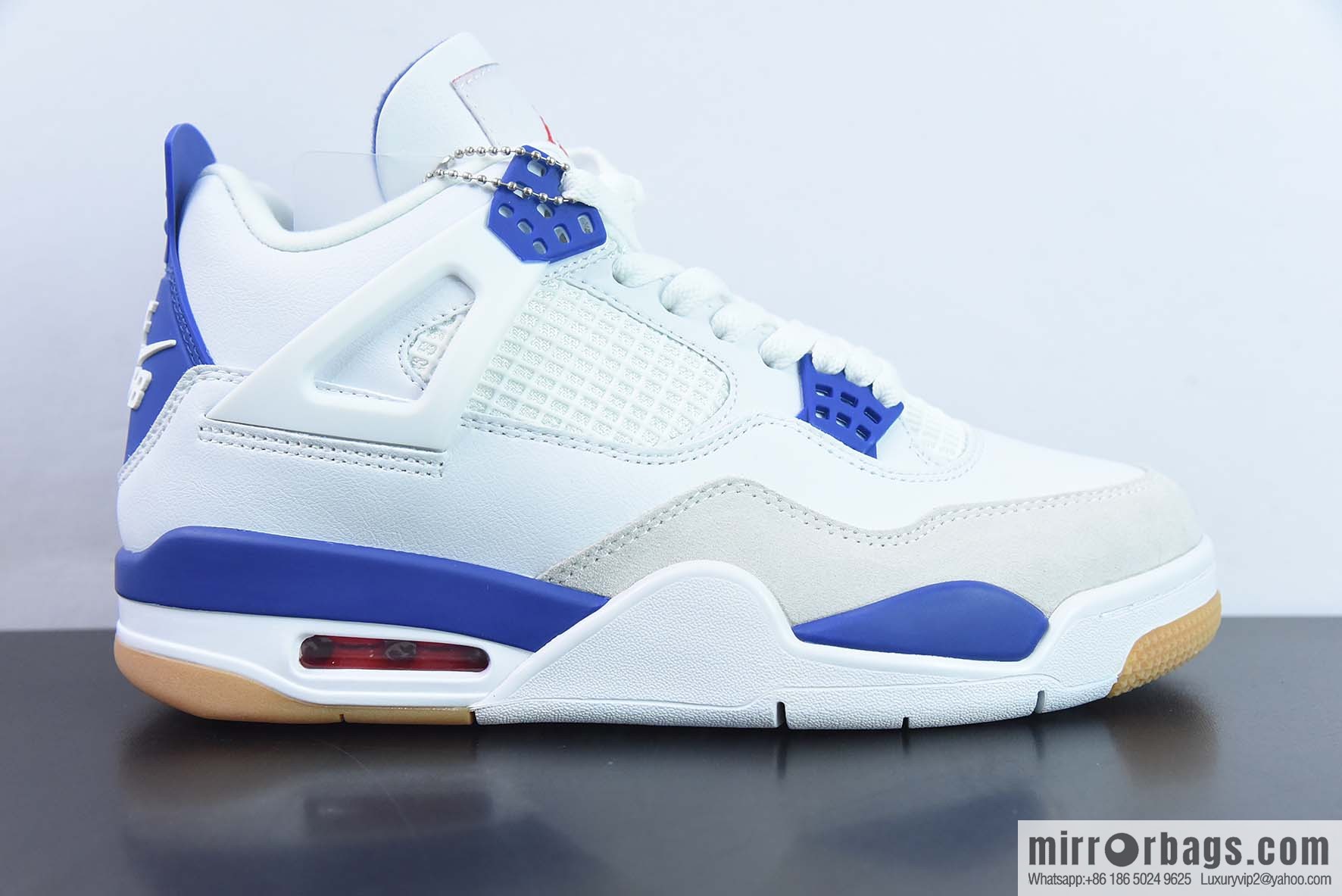 Air Jordan 4 Retro AJ4 white and blue raw rubber sneakers Part Number: DR5415 105