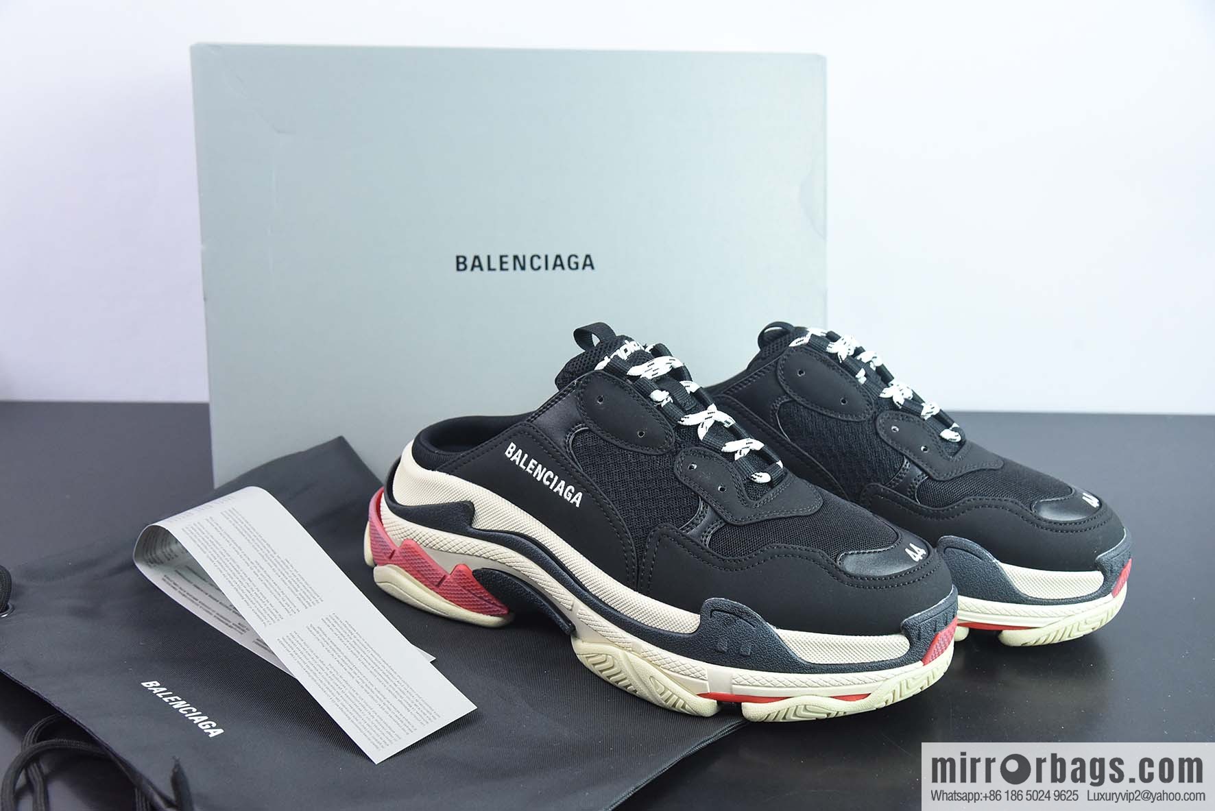 Balenciaga Balenciaga Triple S Fabric, Logo Embroidery Fashion Sandals, Men's, Balenciaga Half Slippers Black and Red