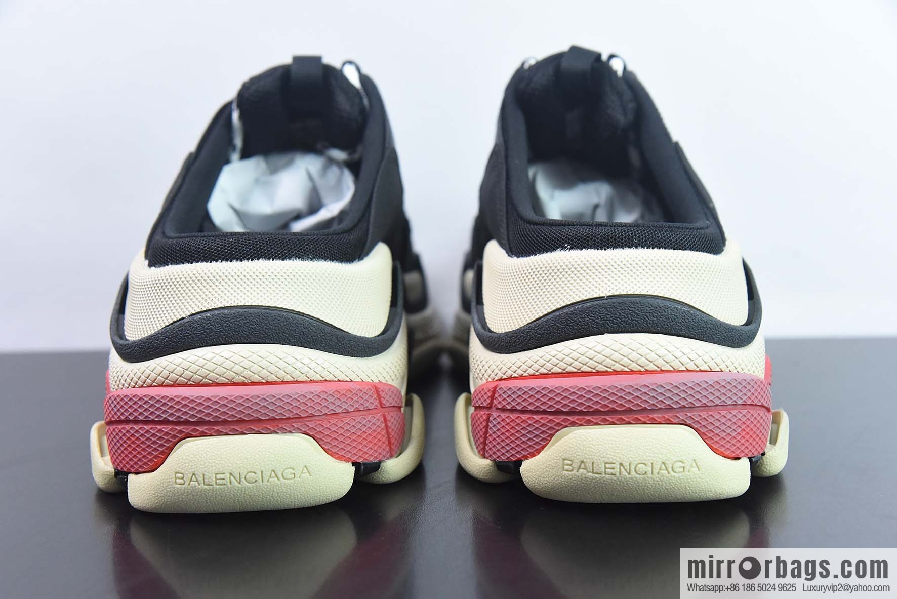 Balenciaga Balenciaga Triple S Fabric, Logo Embroidery Fashion Sandals, Men's, Balenciaga Half Slippers Black and Red