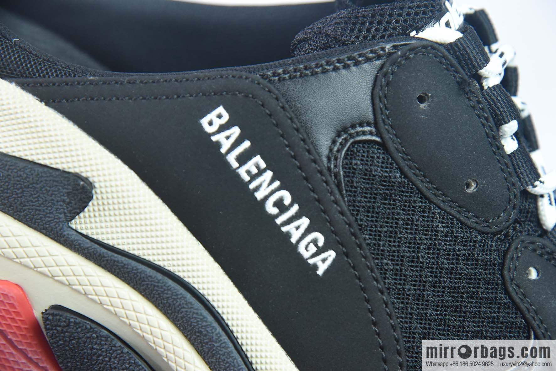 Balenciaga Balenciaga Triple S Fabric, Logo Embroidery Fashion Sandals, Men's, Balenciaga Half Slippers Black and Red