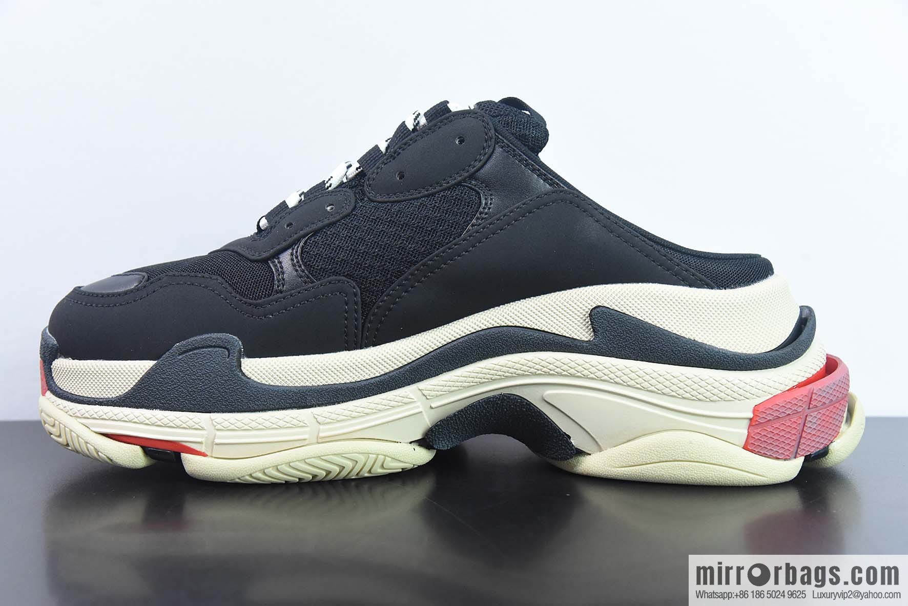 Balenciaga Balenciaga Triple S Fabric, Logo Embroidery Fashion Sandals, Men's, Balenciaga Half Slippers Black and Red