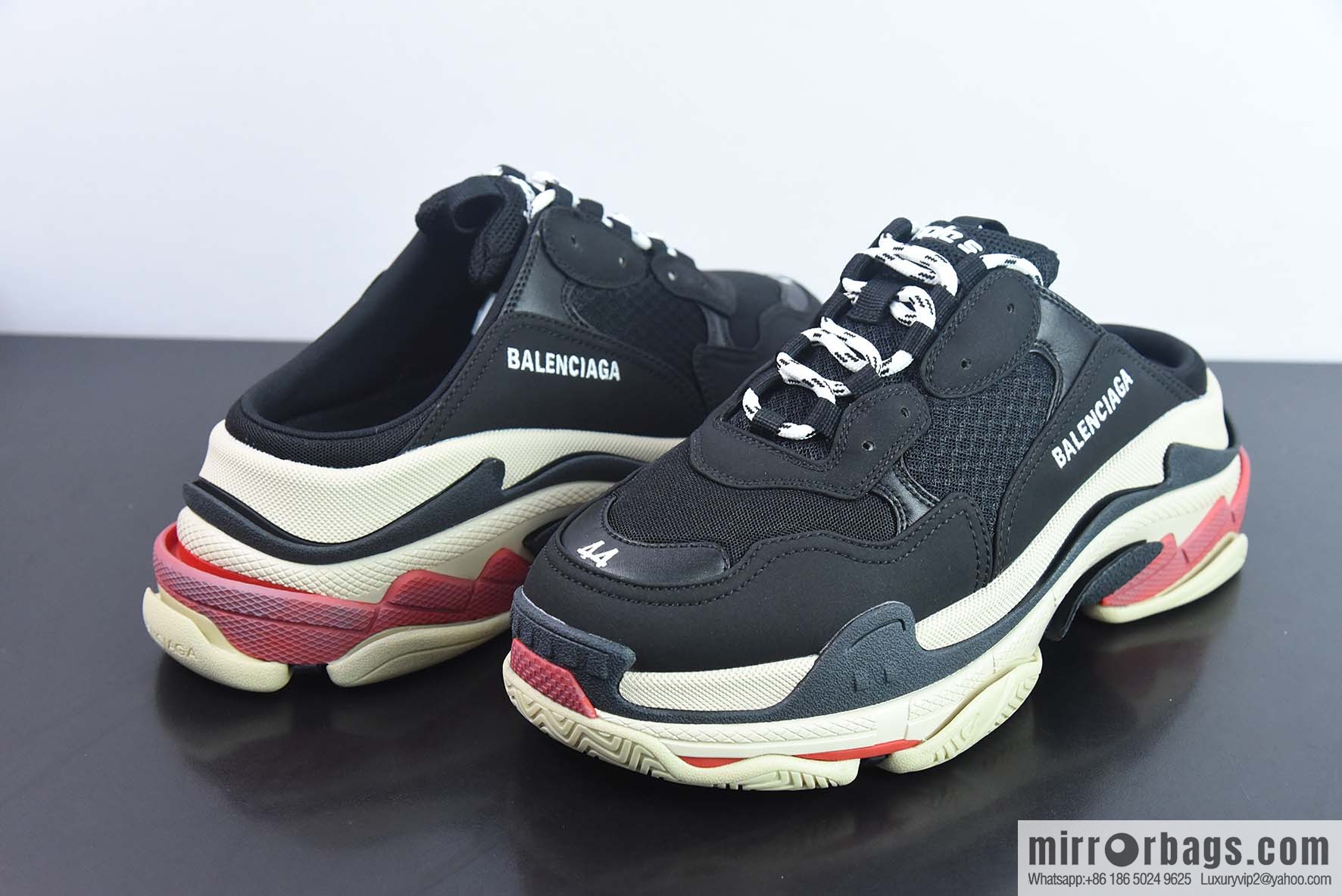 Balenciaga Balenciaga Triple S Fabric, Logo Embroidery Fashion Sandals, Men's, Balenciaga Half Slippers Black and Red