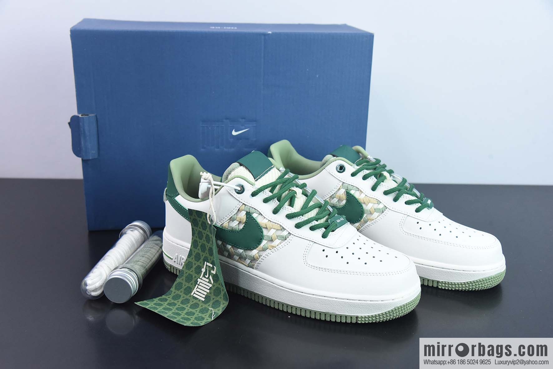 Air Force 1 '07 Low white and green, woven by Xiaoxiangfeng low-top sneakers, item number: FN0369 100