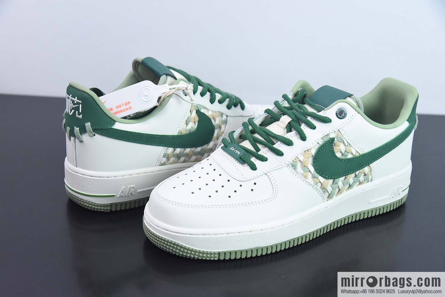 Air Force 1 '07 Low white and green, woven by Xiaoxiangfeng low-top sneakers, item number: FN0369 100