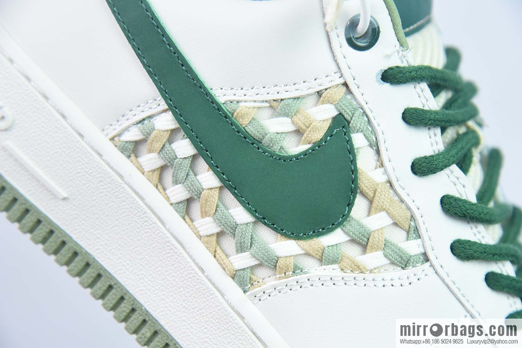 Air Force 1 '07 Low white and green, woven by Xiaoxiangfeng low-top sneakers, item number: FN0369 100