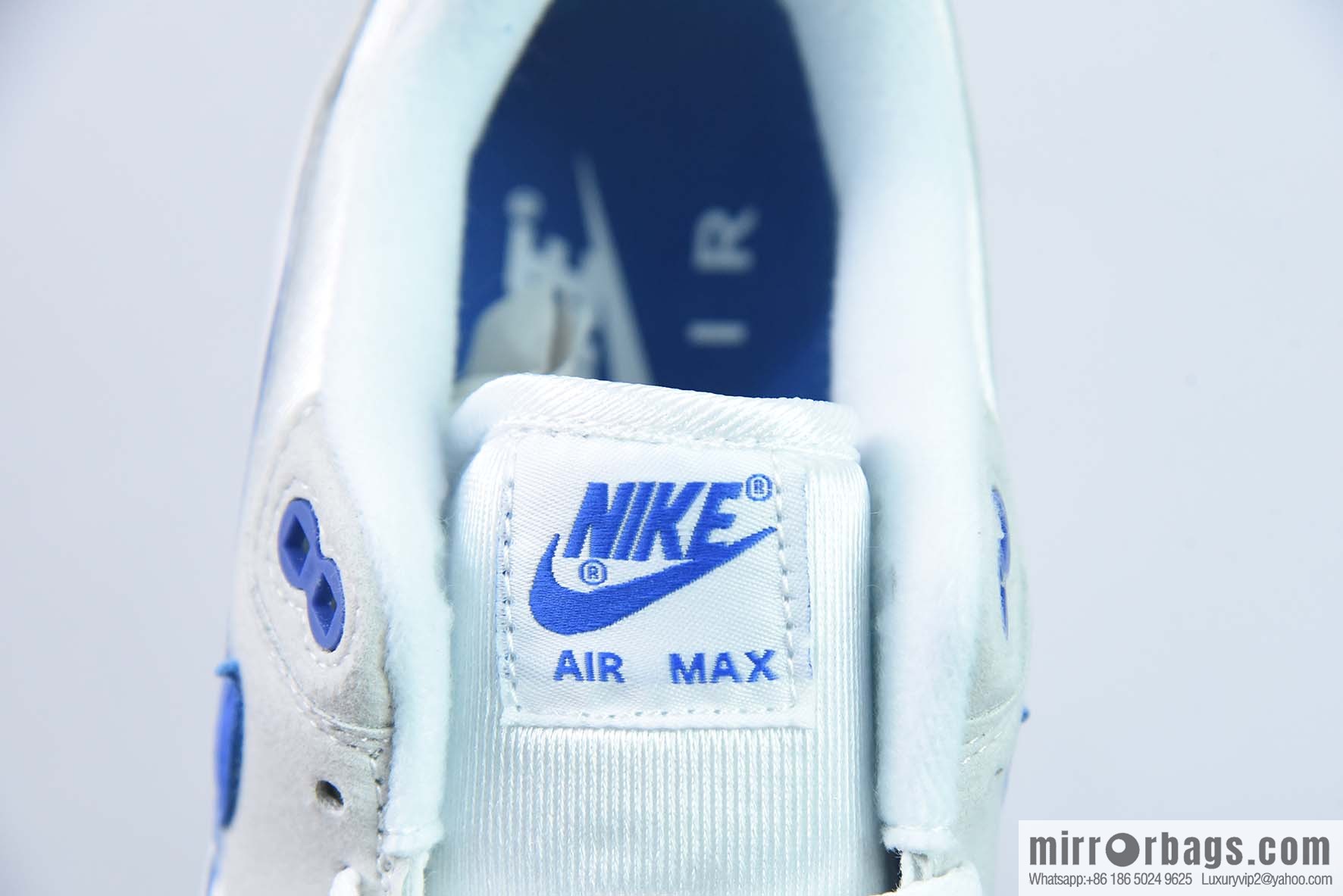 Nike Air Max 1 PRM Corporate Version Vintage Casual Running Shoes, White and Blue, Item Number: 908375 102