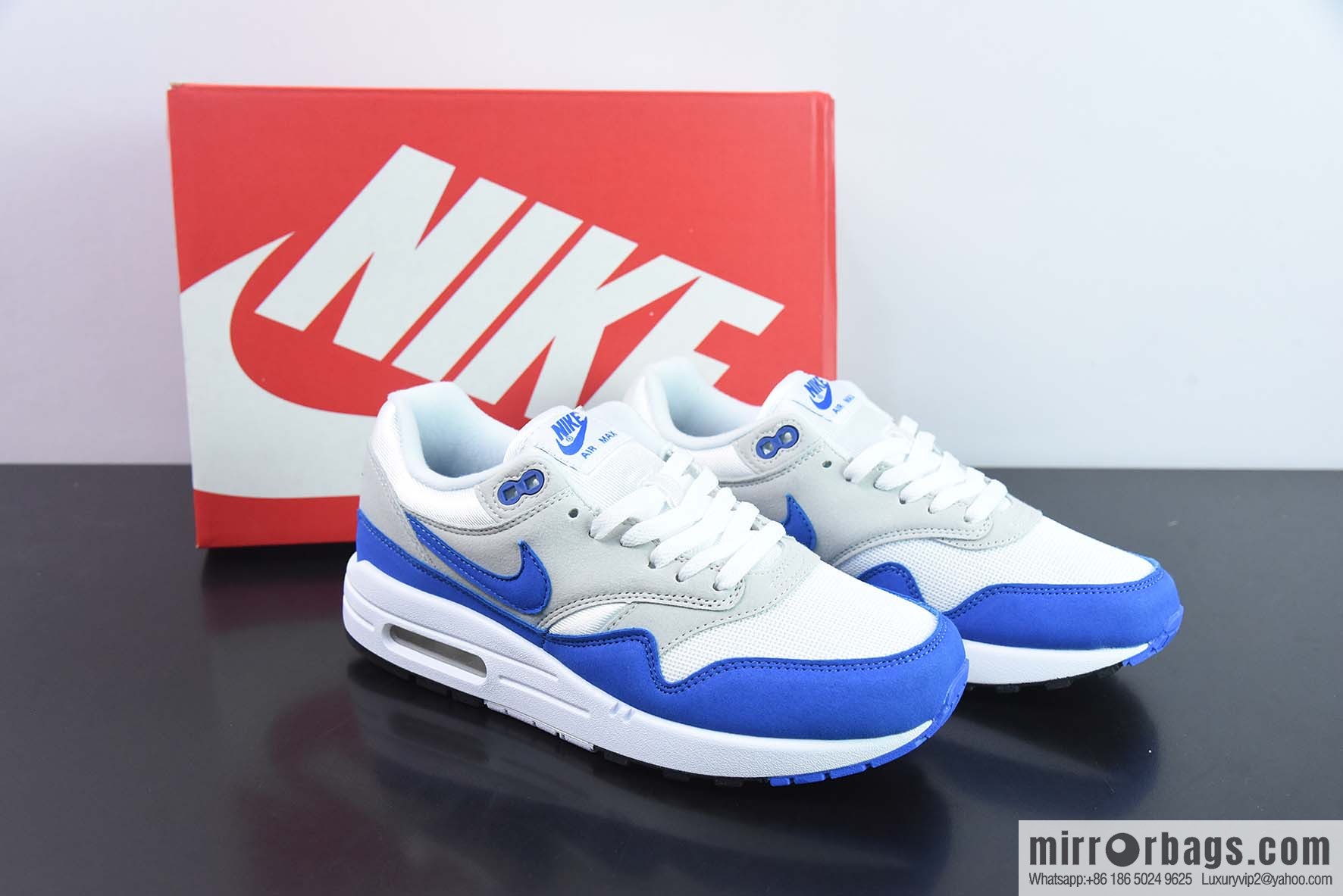 Nike Air Max 1 PRM Corporate Version Vintage Casual Running Shoes, White and Blue, Item Number: 908375 102