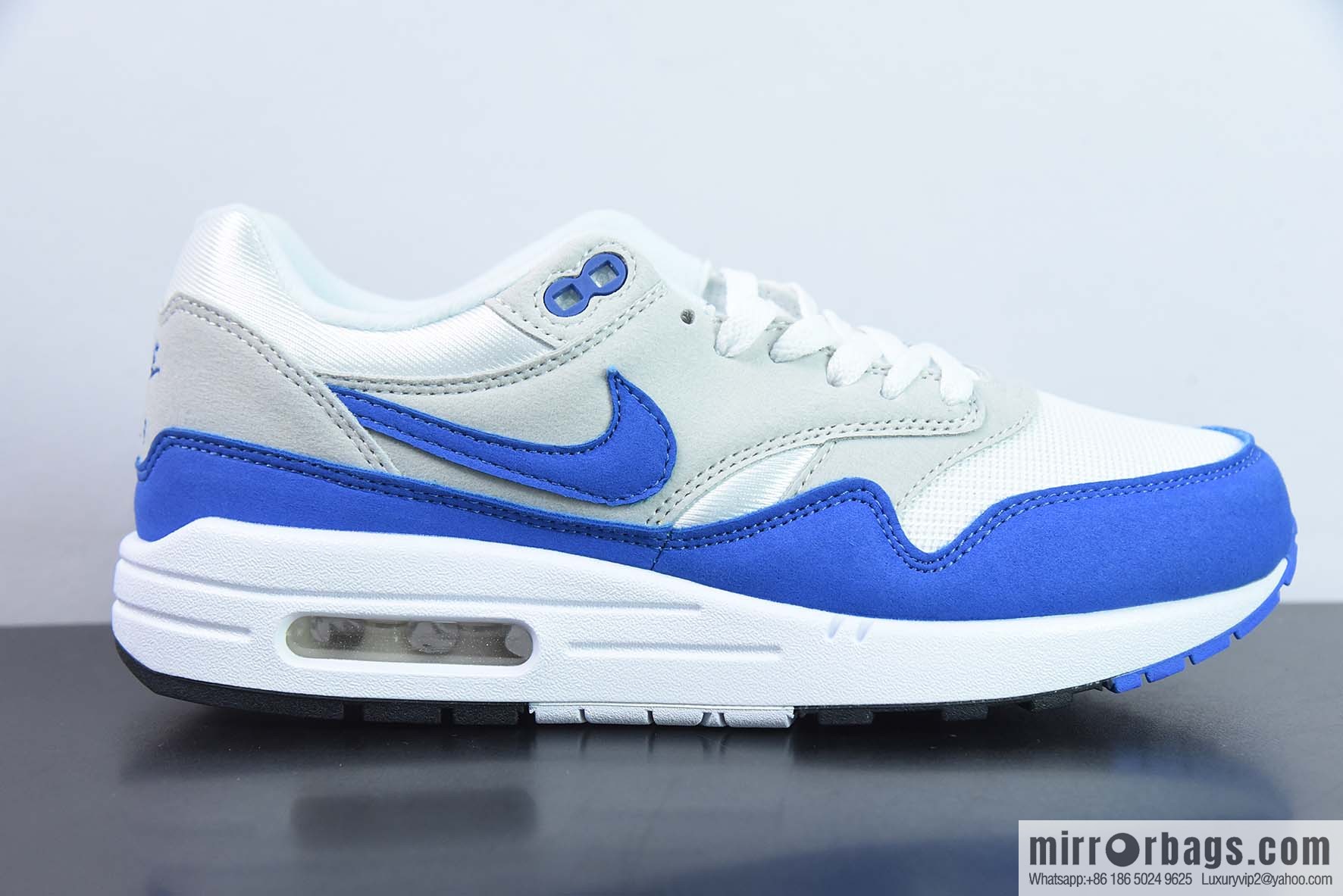 Nike Air Max 1 PRM Corporate Version Vintage Casual Running Shoes, White and Blue, Item Number: 908375 102